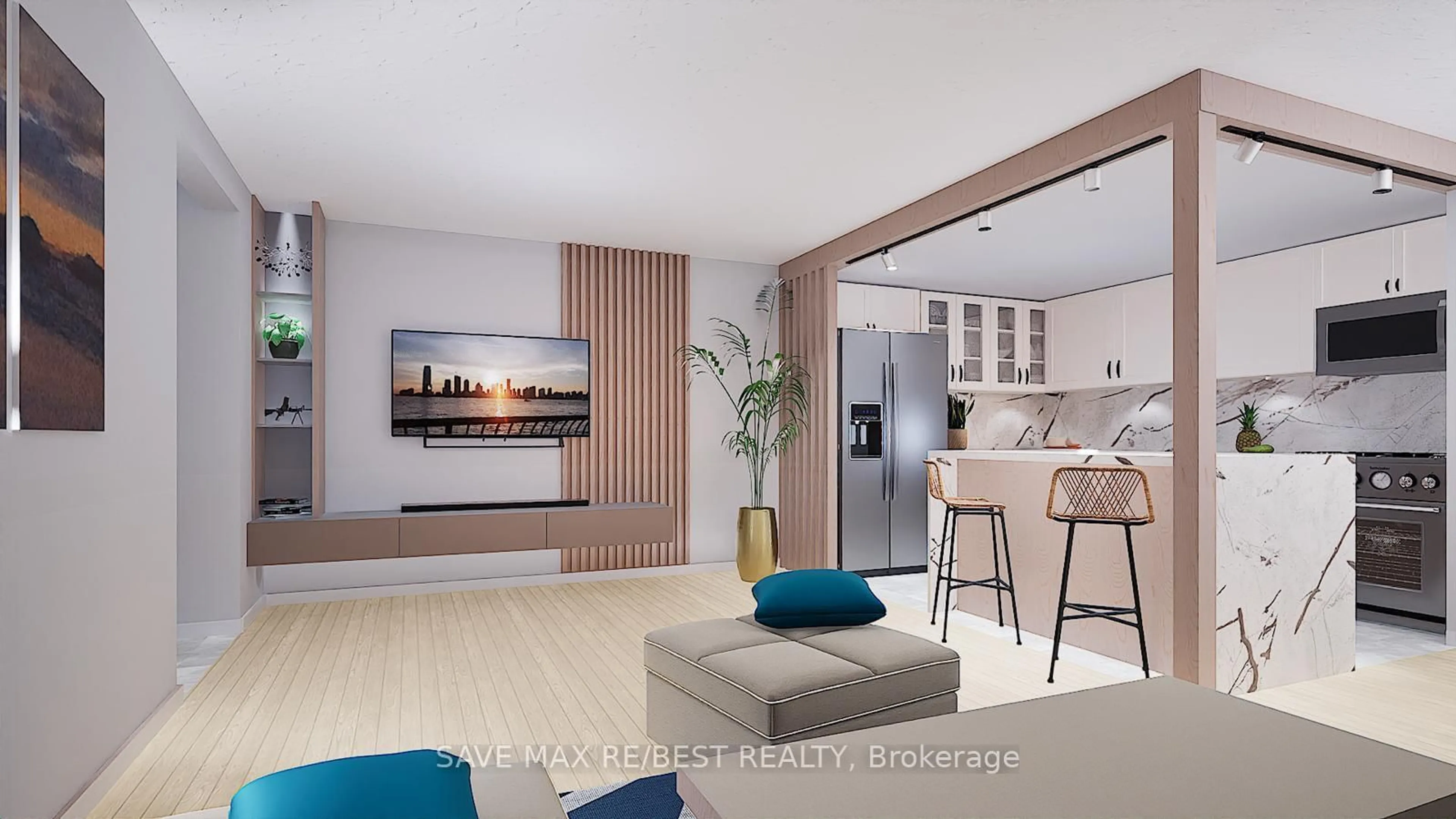 Living room with furniture, wood/laminate floor for 3590 Kaneff Cres #706, Mississauga Ontario L5A 3X3
