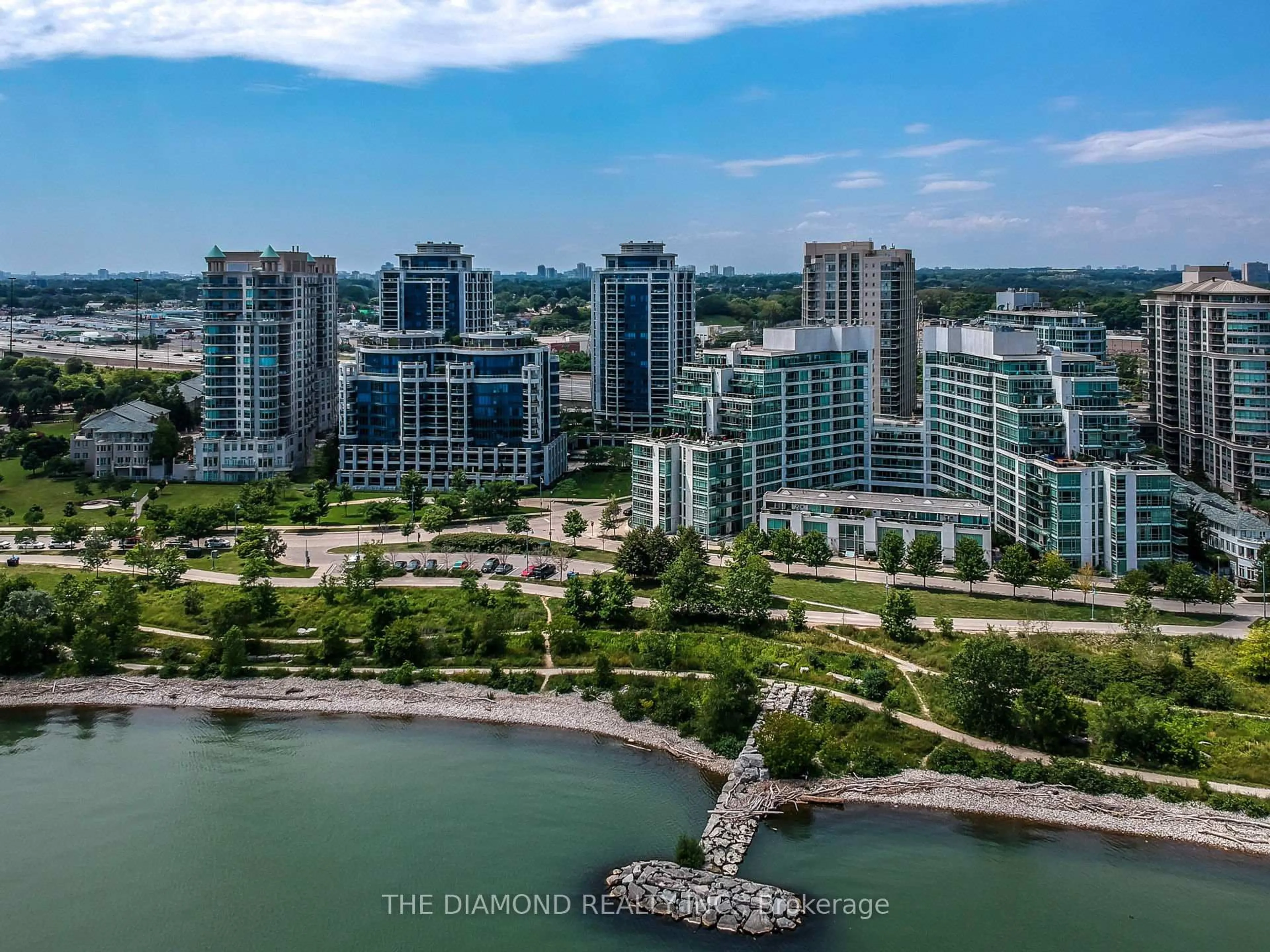 A pic from outside/outdoor area/front of a property/back of a property/a pic from drone, city buildings view from balcony for 5 Marine Parade Dr #327, Toronto Ontario M8V 4B4