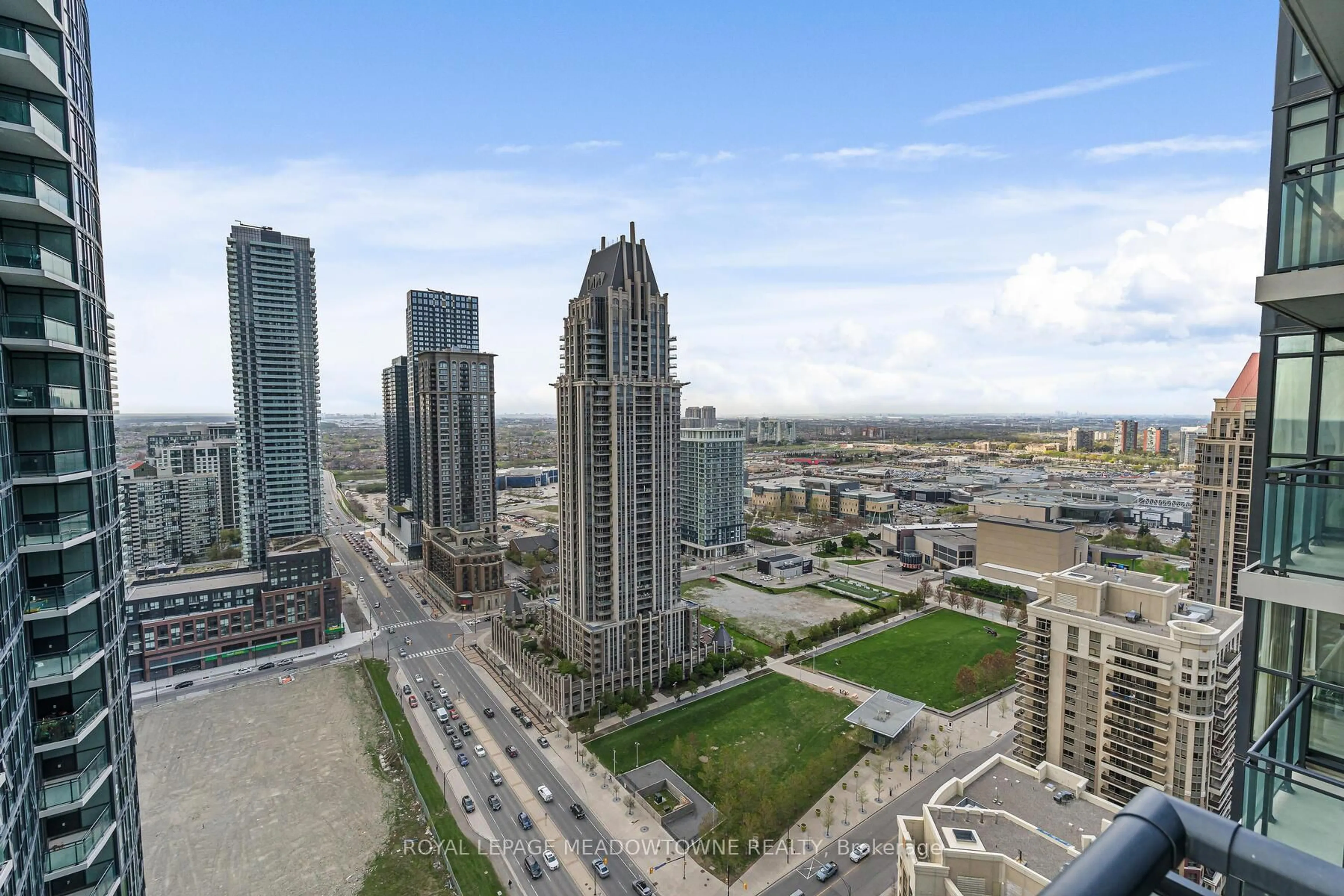 A pic from outside/outdoor area/front of a property/back of a property/a pic from drone, city buildings view from balcony for 4070 Confederation Pkwy #2907, Mississauga Ontario L5B 0E9