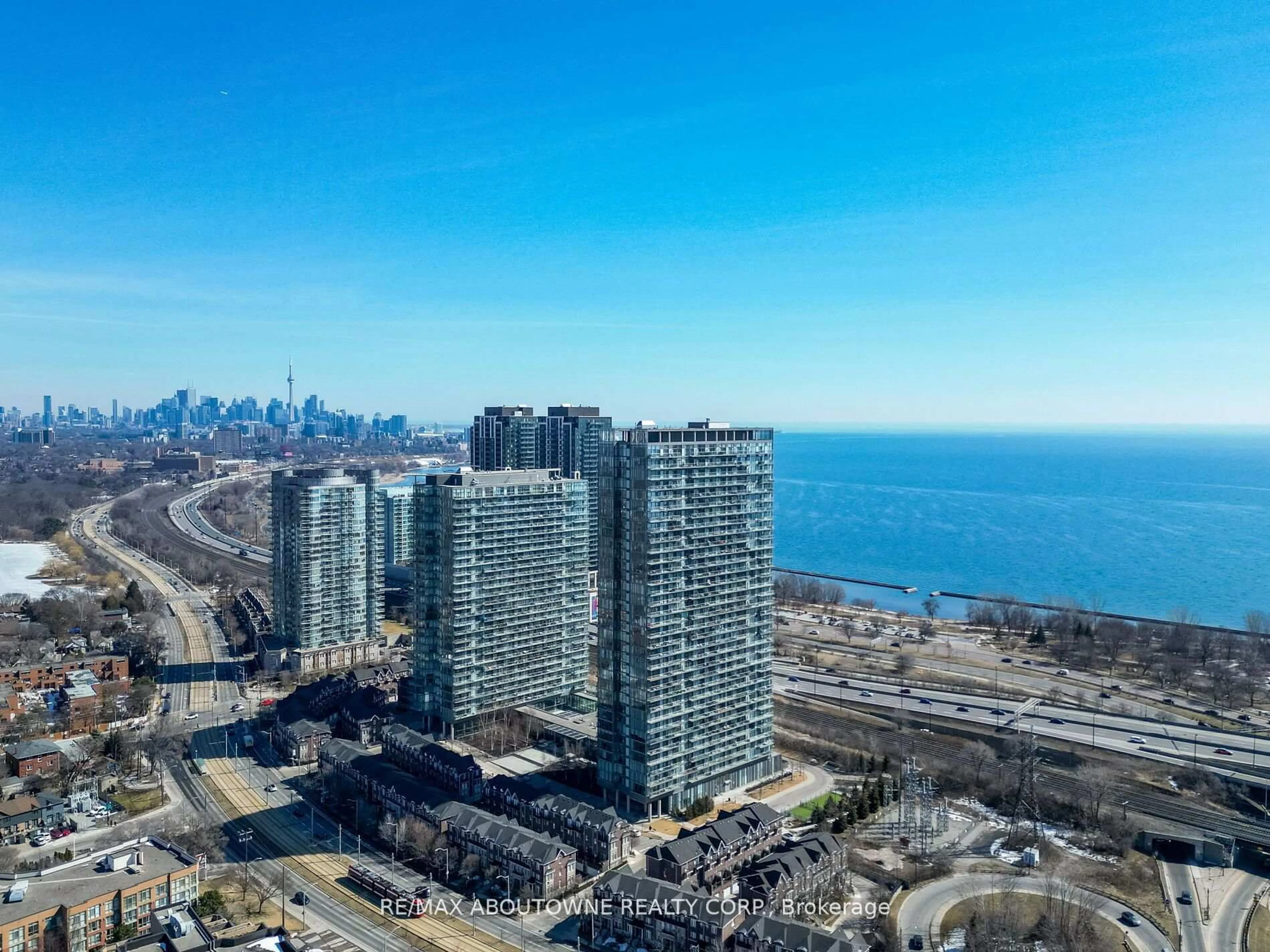 A pic from outside/outdoor area/front of a property/back of a property/a pic from drone, city buildings view from balcony for 105 The Queensway Ave #2702, Toronto Ontario M6S 5B5