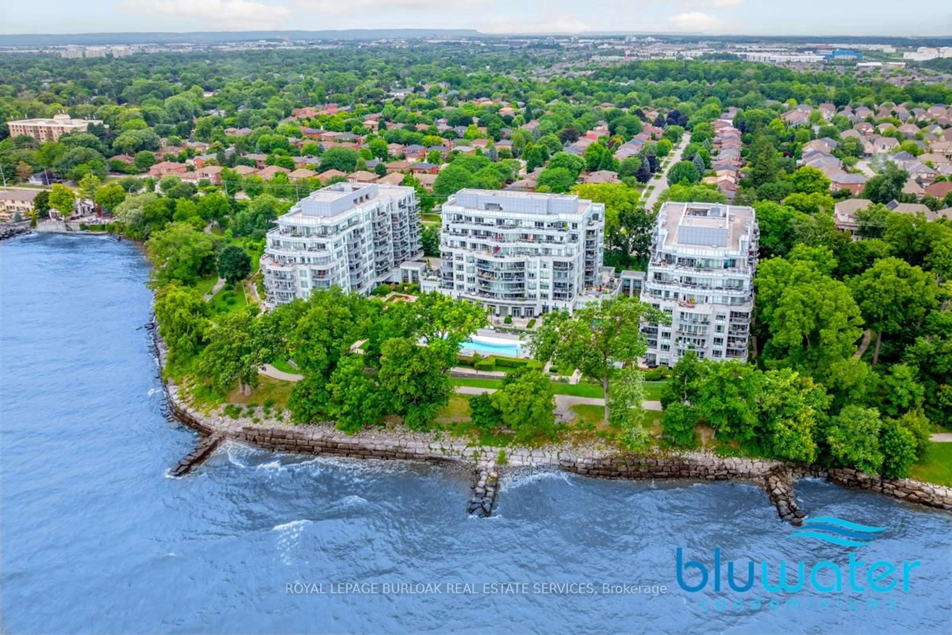 A pic from outside/outdoor area/front of a property/back of a property/a pic from drone, water/lake/river/ocean view for 3500 Lakeshore Rd #601, Oakville Ontario L6L 0B4