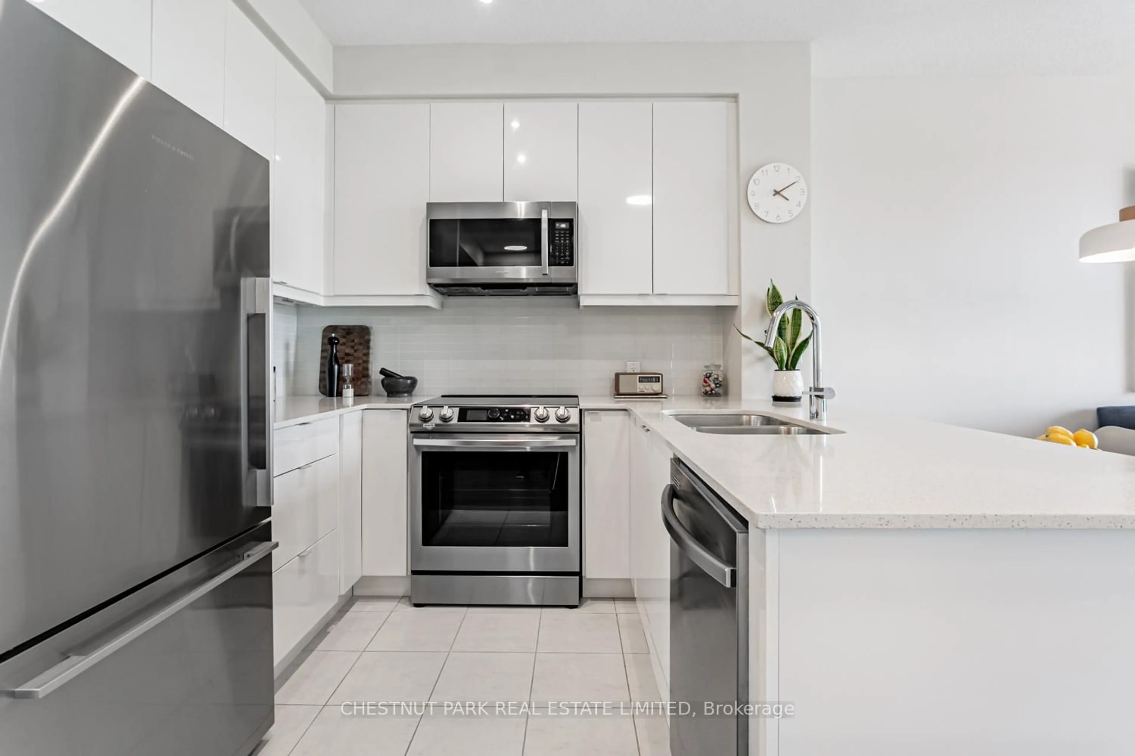 Contemporary kitchen, ceramic/tile floor for 50 Thomas Riley Rd #1508, Toronto Ontario M9B 0C5