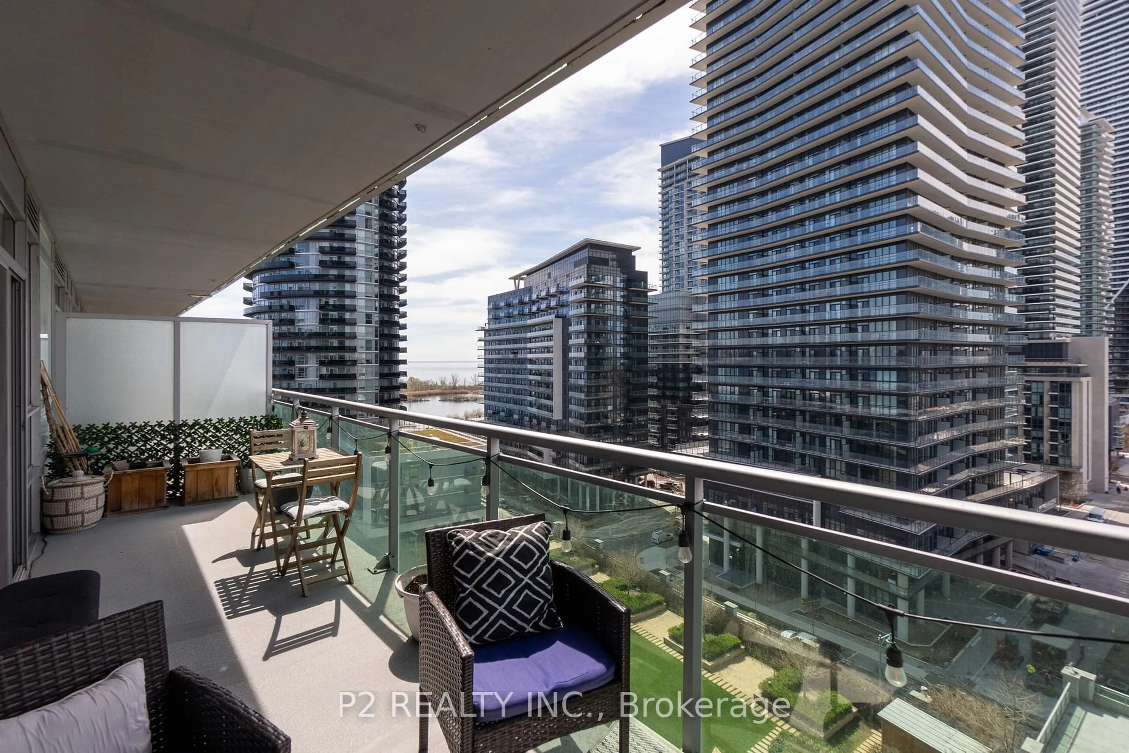 Balcony in the apartment, city buildings view from balcony for 16 Brookers Lane #1002, Toronto Ontario M8V 0A5