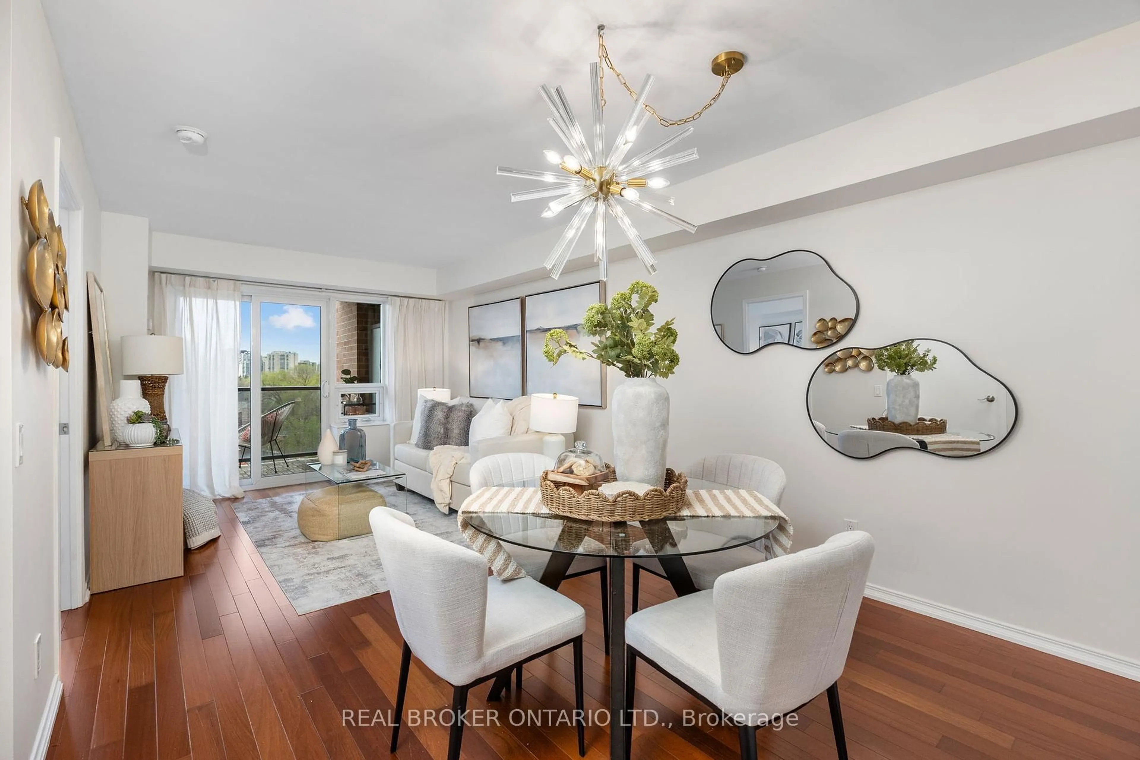 Dining room, wood/laminate floor for 61 Heintzman St #718, Toronto Ontario M6P 5A2