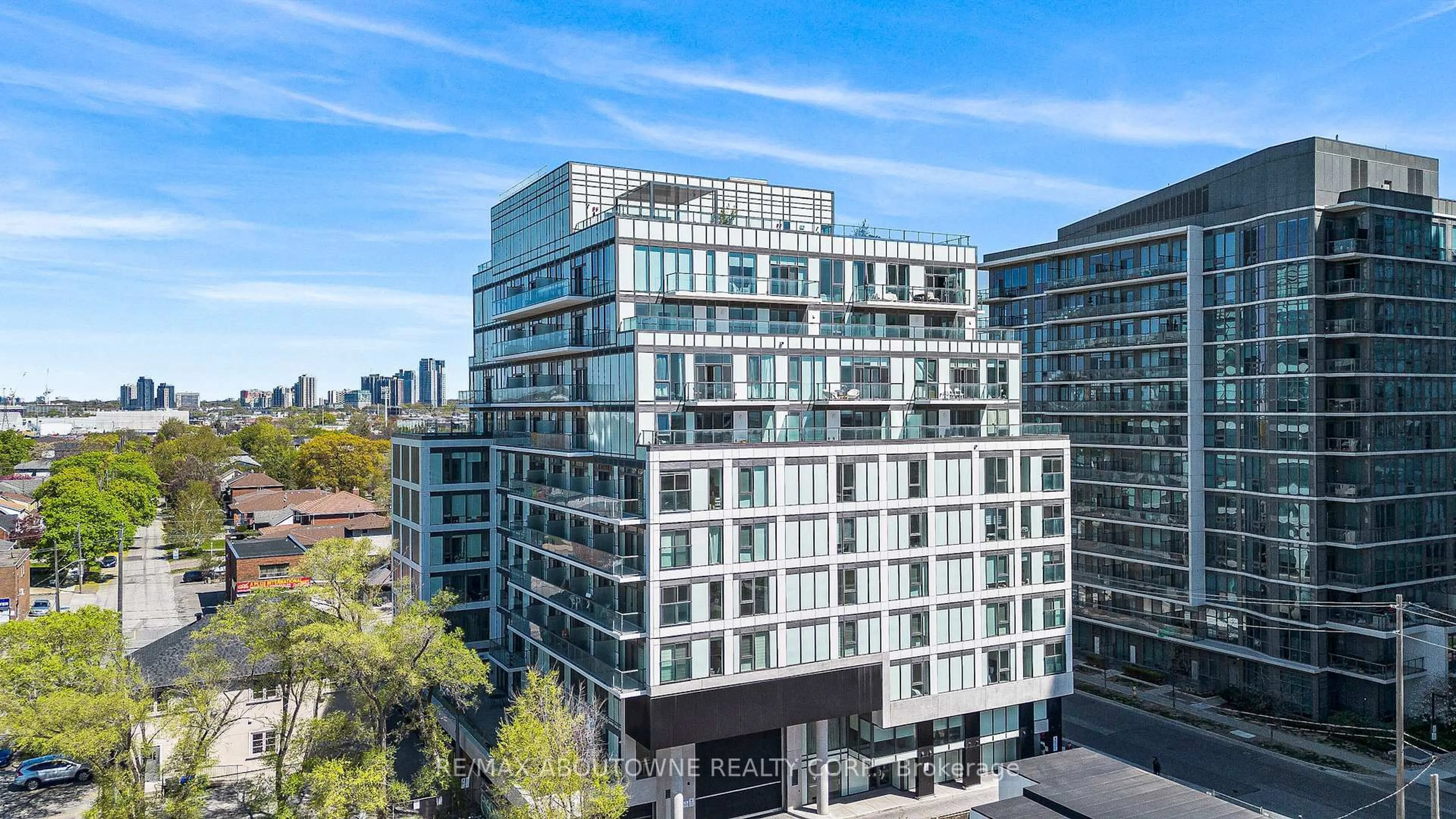 A pic from outside/outdoor area/front of a property/back of a property/a pic from drone, city buildings view from balcony for 1195 The Queensway Ave #PH1007, Toronto Ontario M8Z 0H1