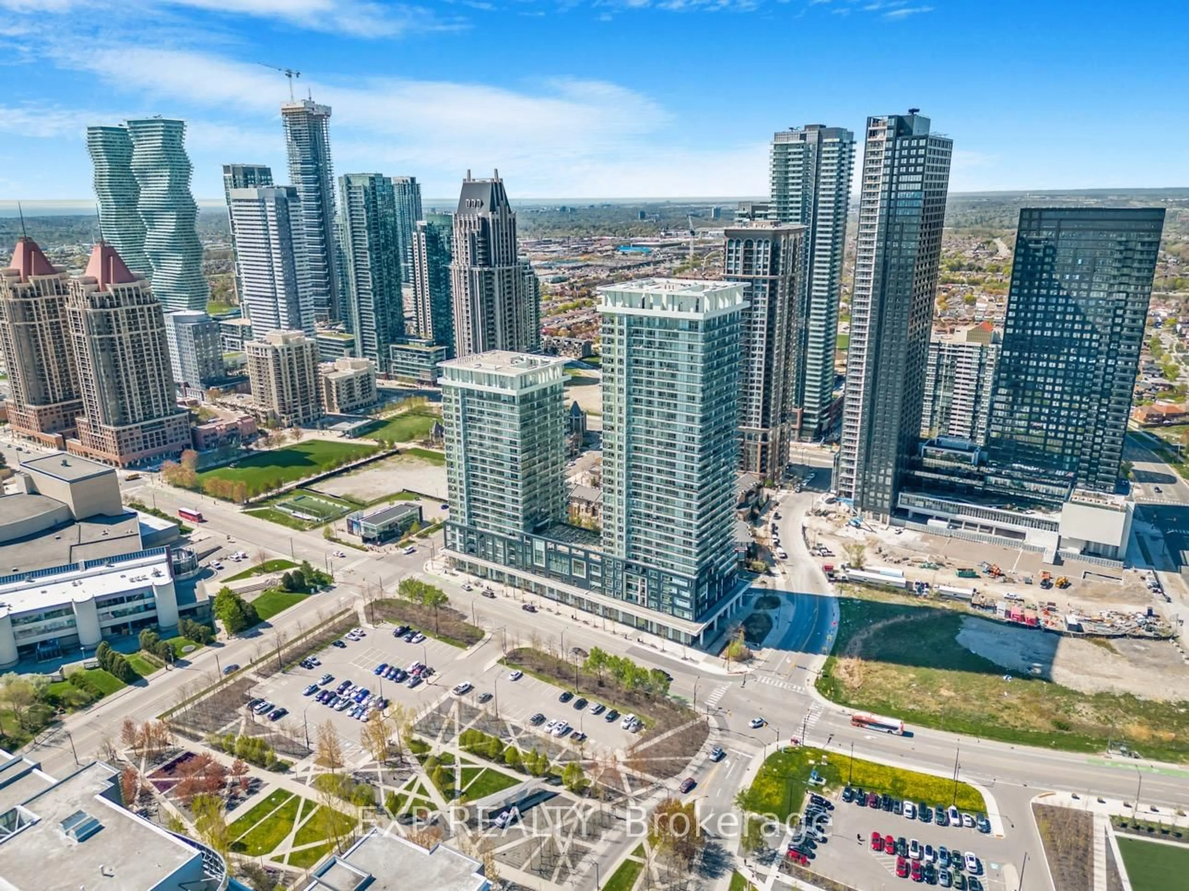 A pic from outside/outdoor area/front of a property/back of a property/a pic from drone, city buildings view from balcony for 360 Square One Dr #306, Mississauga Ontario L5B 0G7