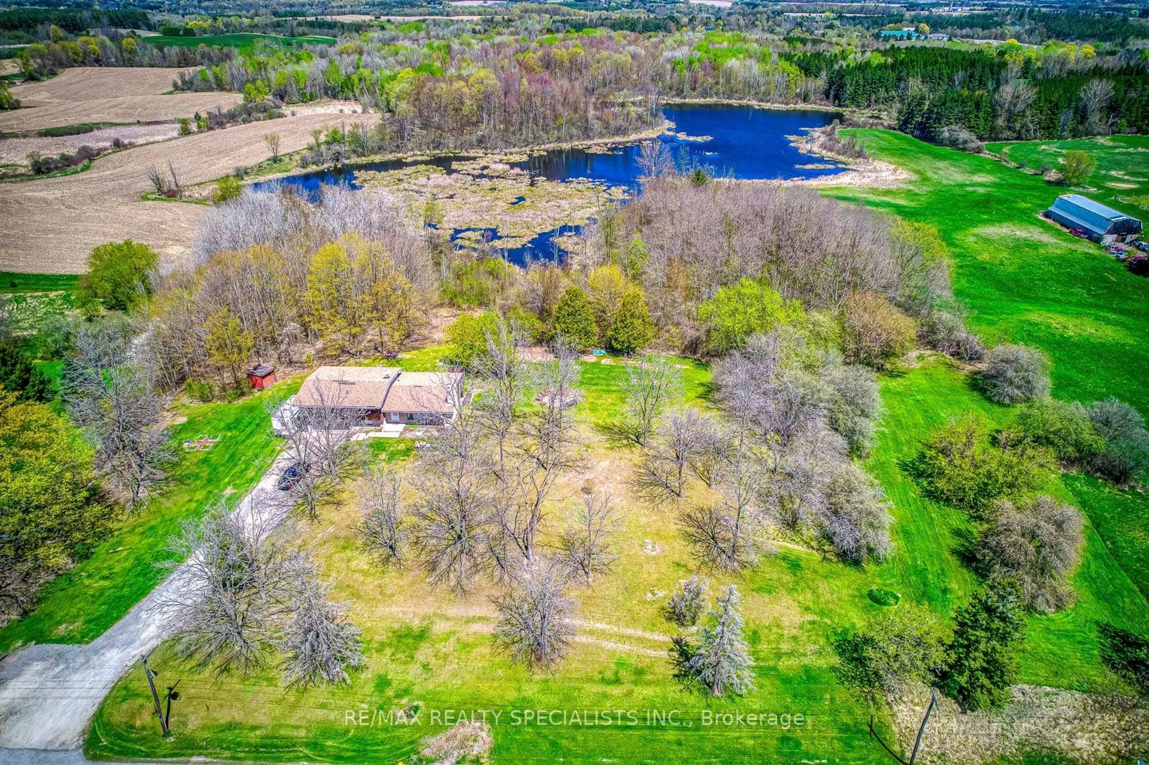 A pic from outside/outdoor area/front of a property/back of a property/a pic from drone, water/lake/river/ocean view for 15195 The Gore Rd, Caledon Ontario L7C 0X2