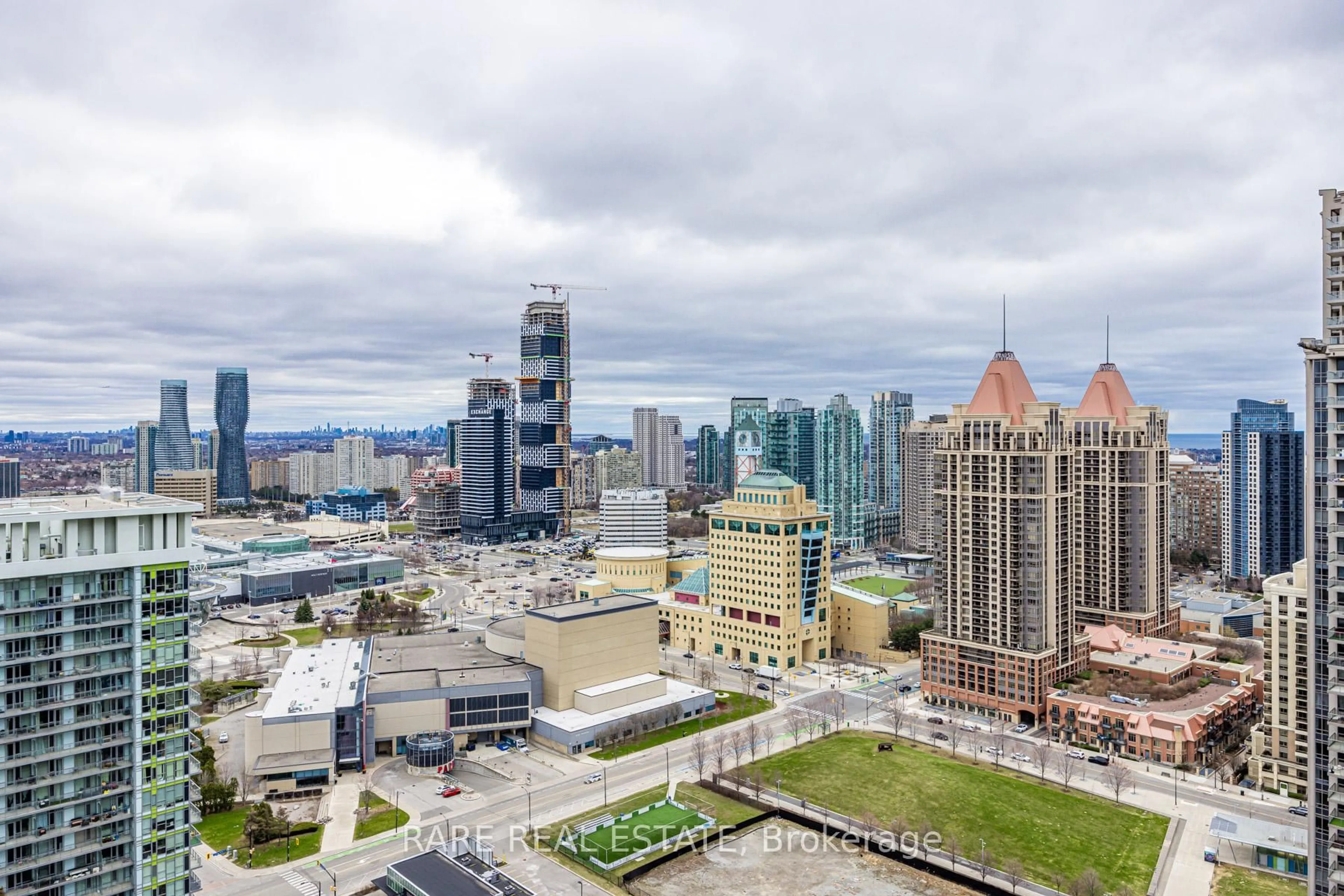 A pic from outside/outdoor area/front of a property/back of a property/a pic from drone, city buildings view from balcony for 385 Prince Of Wales Dr #2807, Mississauga Ontario L5B 0C6