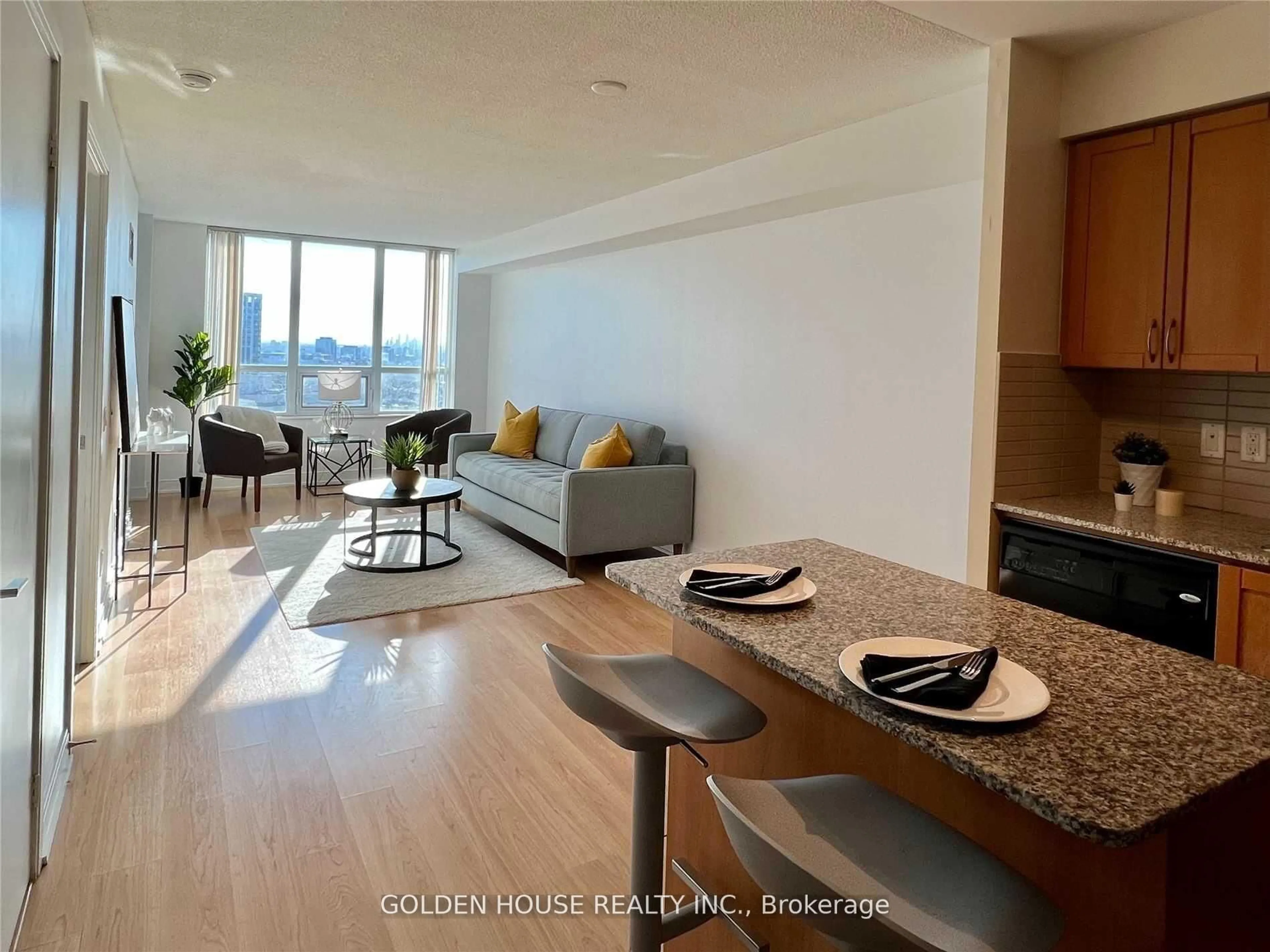 Living room with furniture, unknown for 35 Viking Lane #1837, Toronto Ontario M9B 0A2