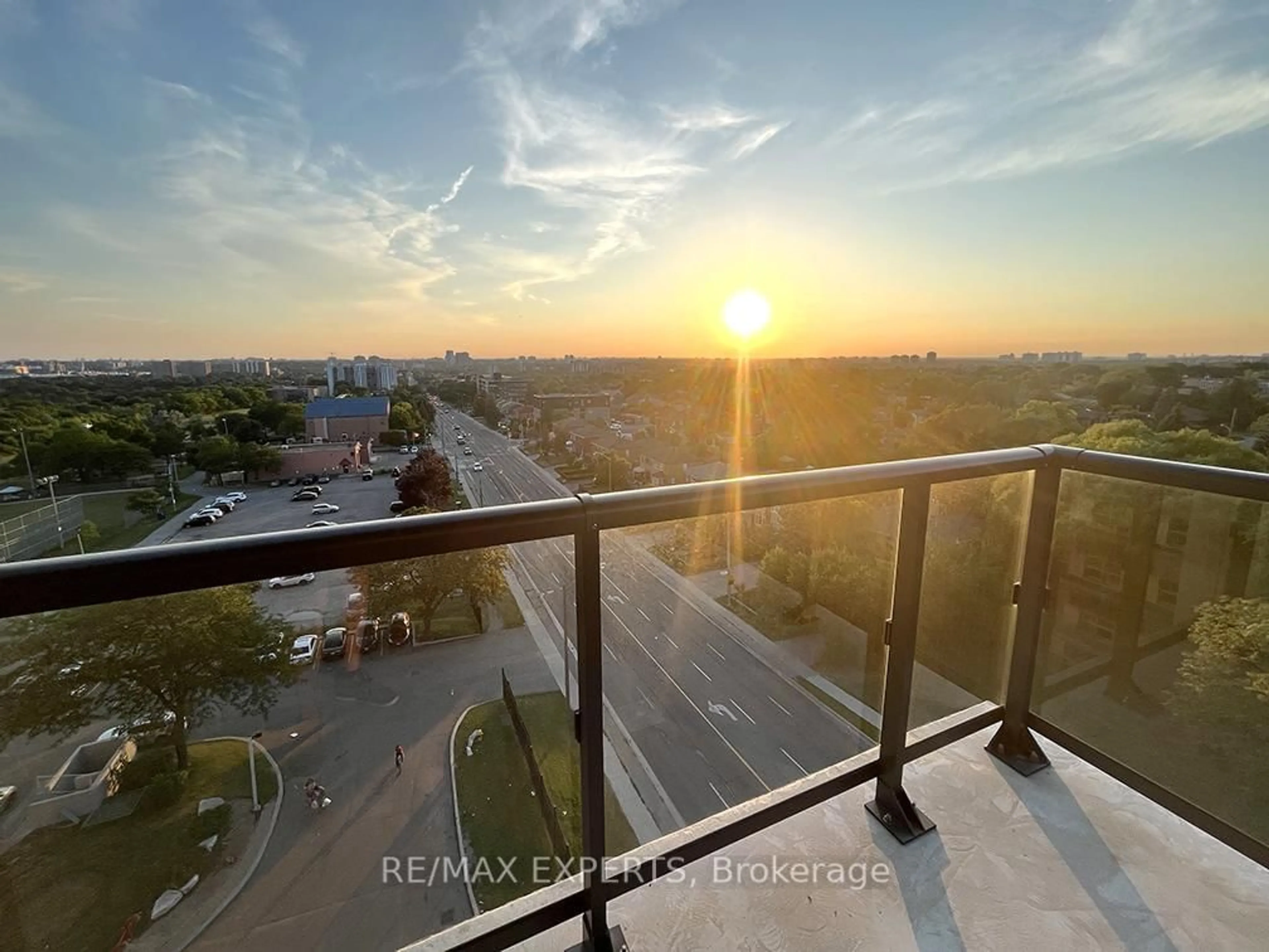 Balcony in the apartment, city buildings view from balcony for 1461 Lawrence Ave #802, Toronto Ontario M6L 0A6
