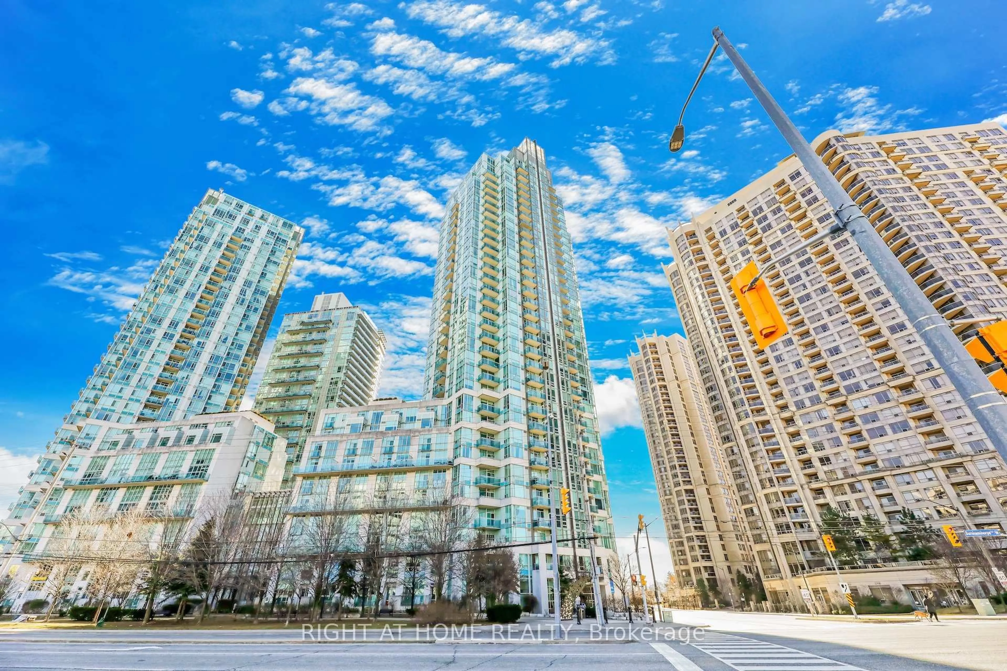 Patio, city buildings view from balcony for 3939 Duke Of York Blvd #2801, Mississauga Ontario L5B 4N2