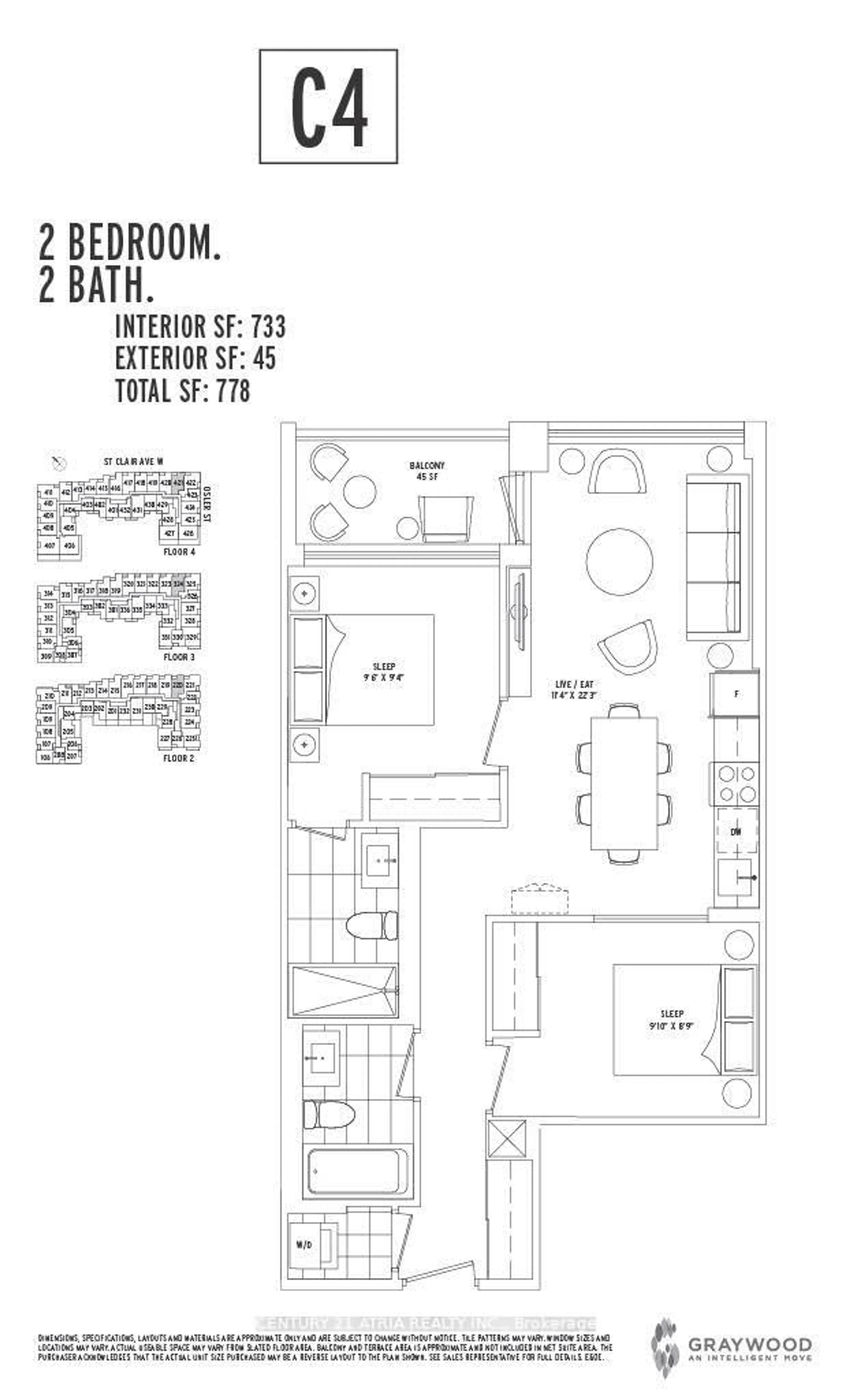 Floor plan for 1787 St Clair Ave #421, Toronto Ontario M6N 0B7