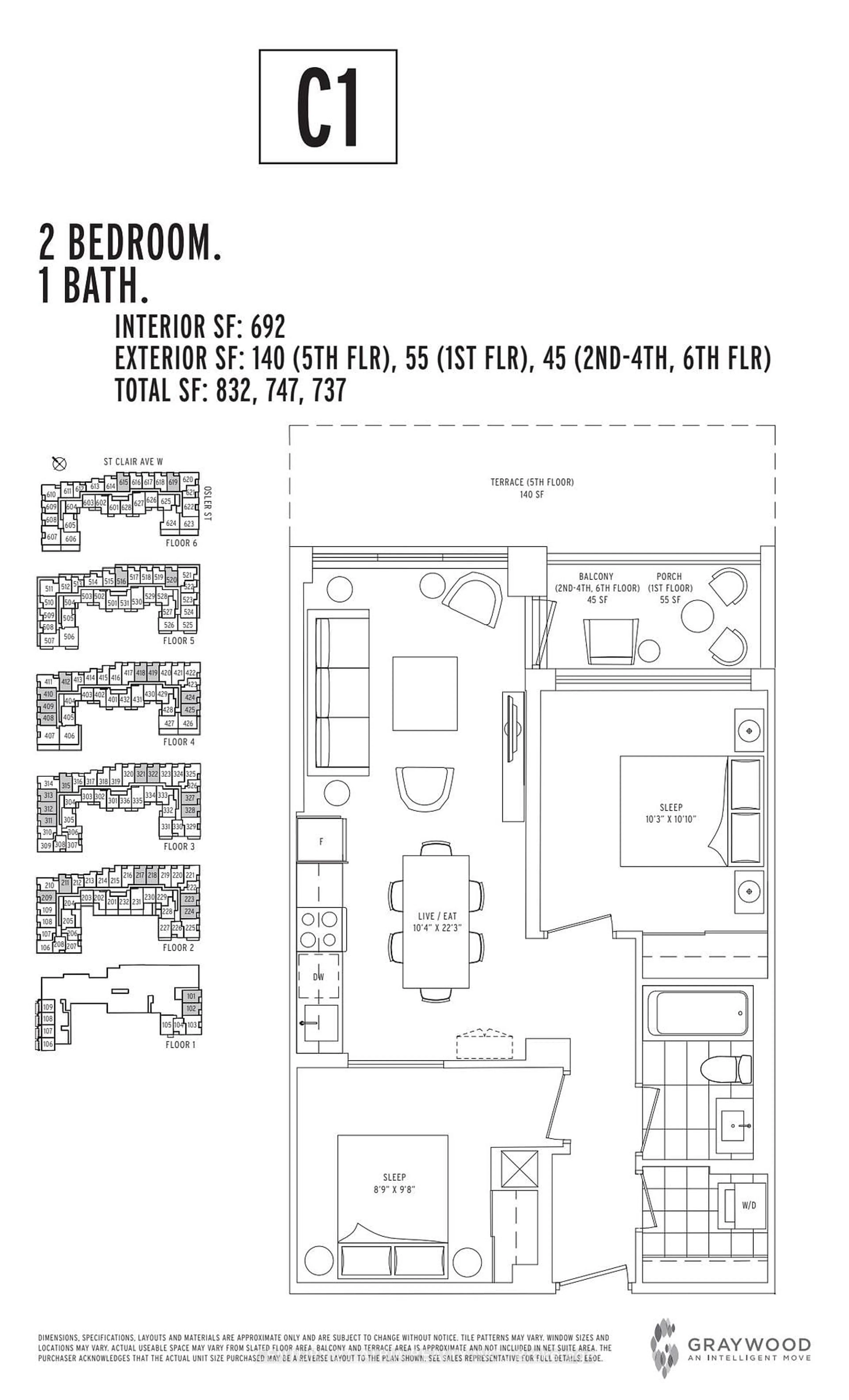 Floor plan for 1787 St Clair Ave #408, Toronto Ontario M2N 0B7