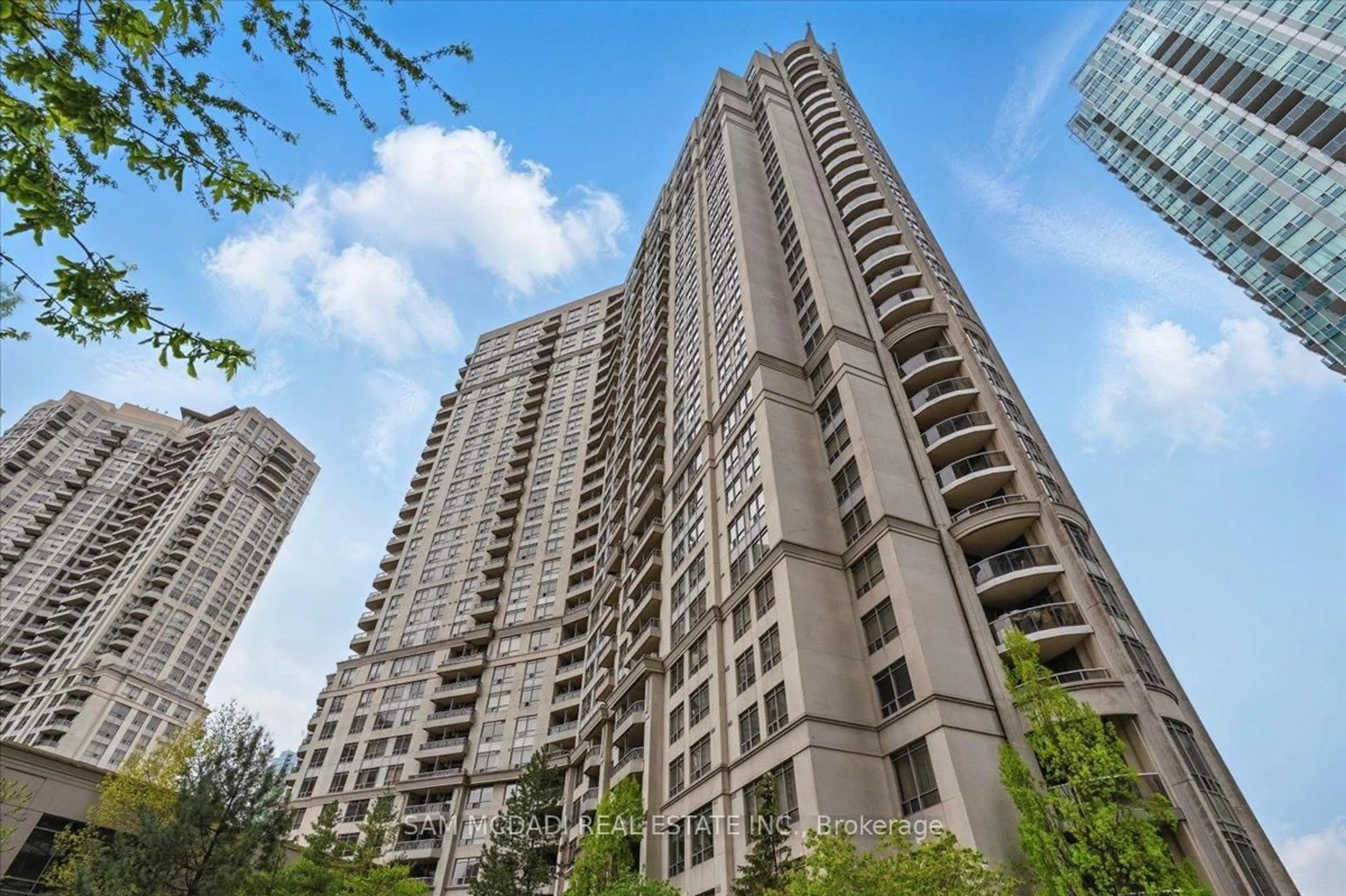 Patio, city buildings view from balcony for 3888 Duke Of York Blvd #3028, Mississauga Ontario L5B 4P5