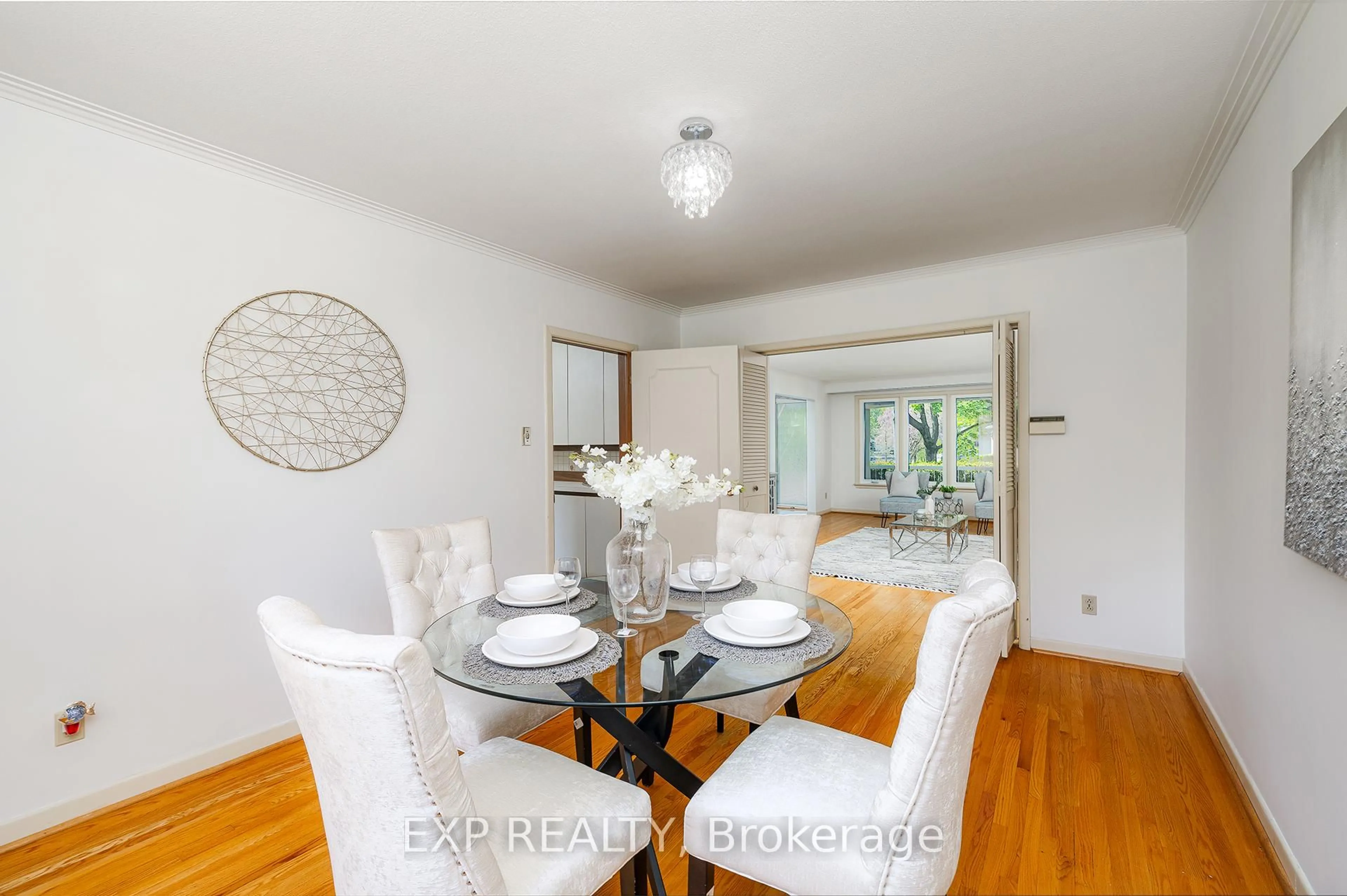 Dining room, wood/laminate floor for 69 Pettit Dr, Toronto Ontario M9R 2W6