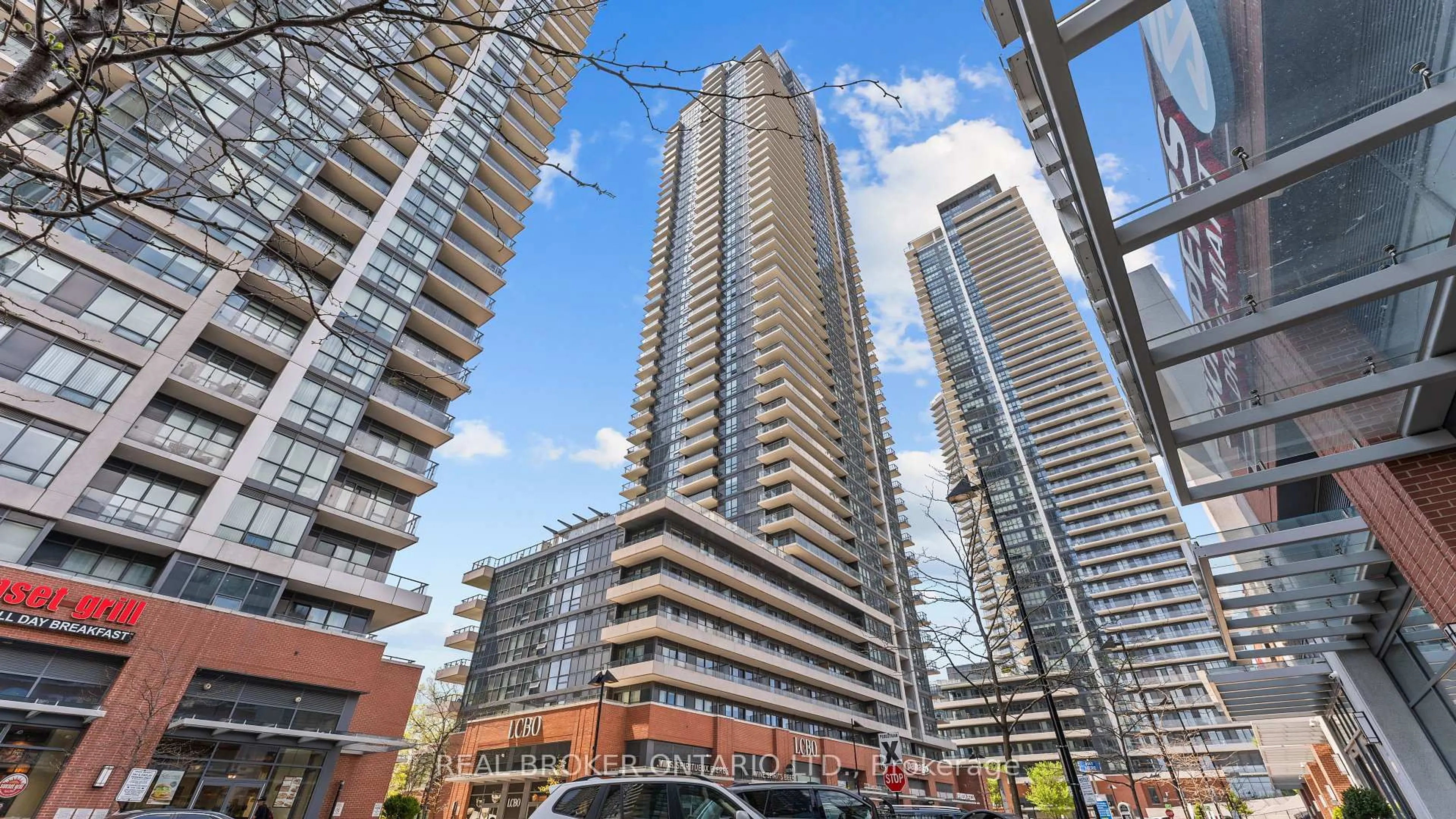 Patio, city buildings view from balcony for 2220 Lake Shore Blvd #1604, Toronto Ontario M8V 0C1