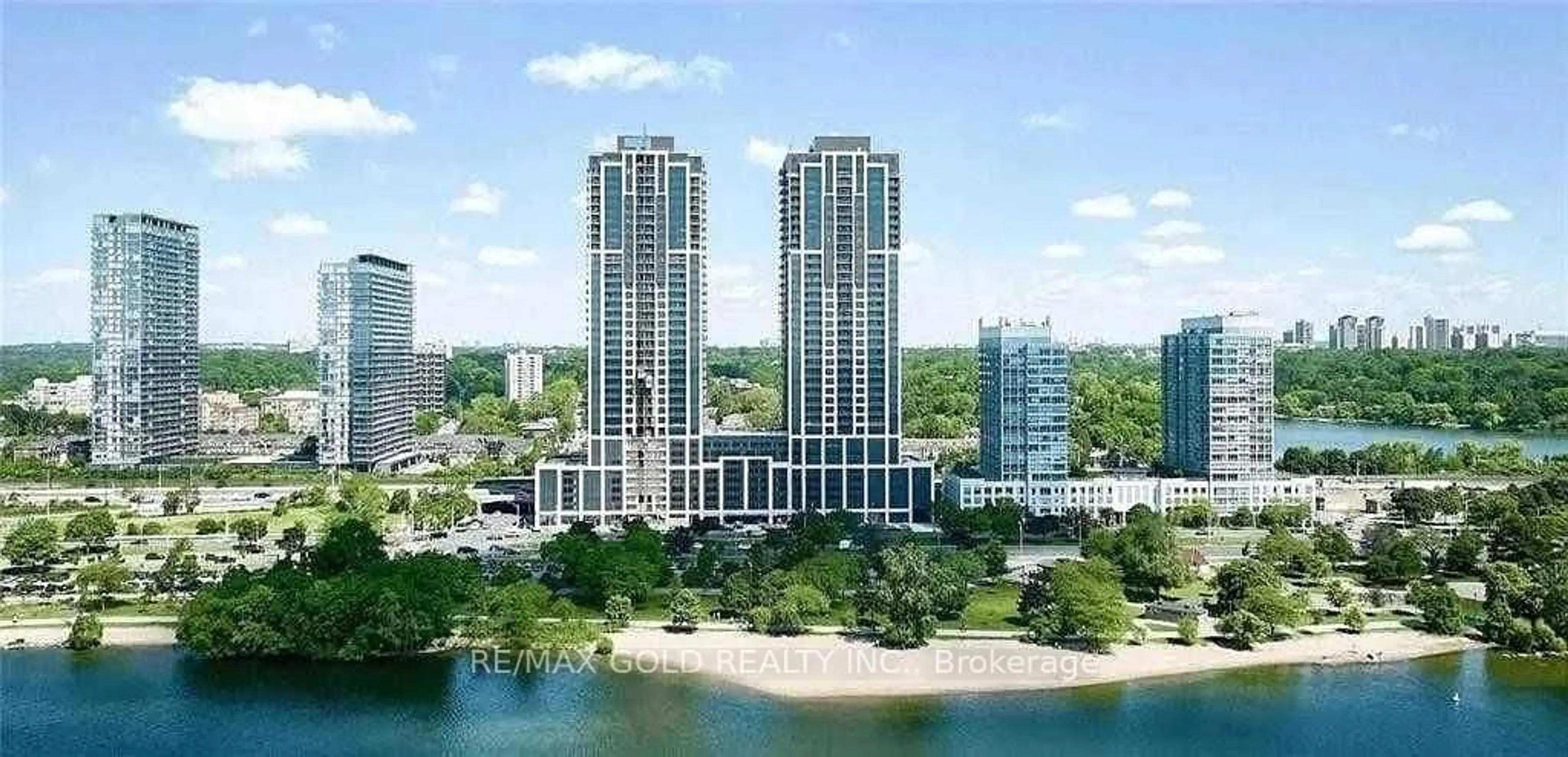A pic from outside/outdoor area/front of a property/back of a property/a pic from drone, water/lake/river/ocean view for 1928 Lakeshore Blvd #3805, Toronto Ontario M6S 0B1
