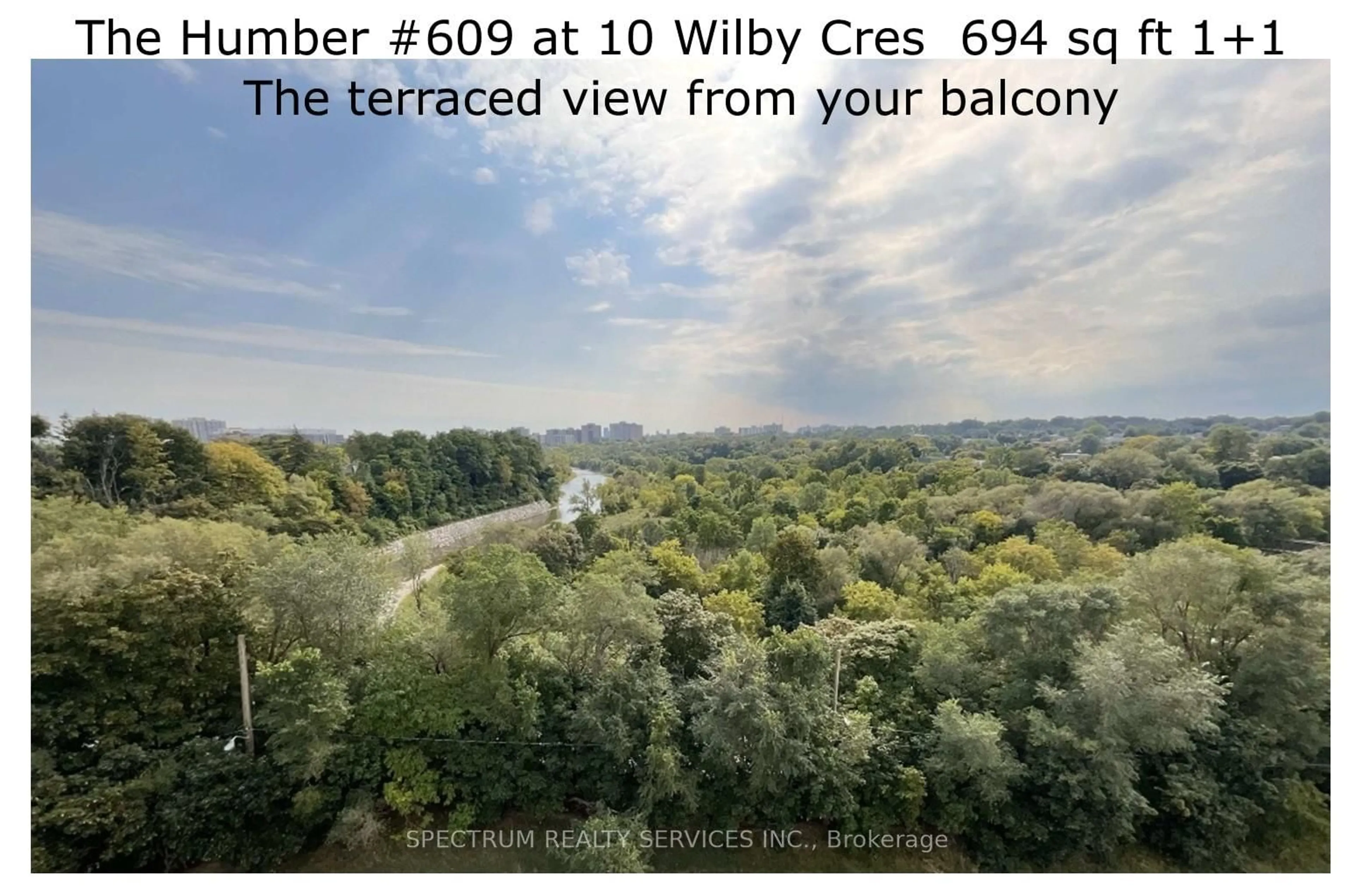 A pic from outside/outdoor area/front of a property/back of a property/a pic from drone, forest/trees view for 10 Wilby Cres #609, Toronto Ontario M9N 0B6