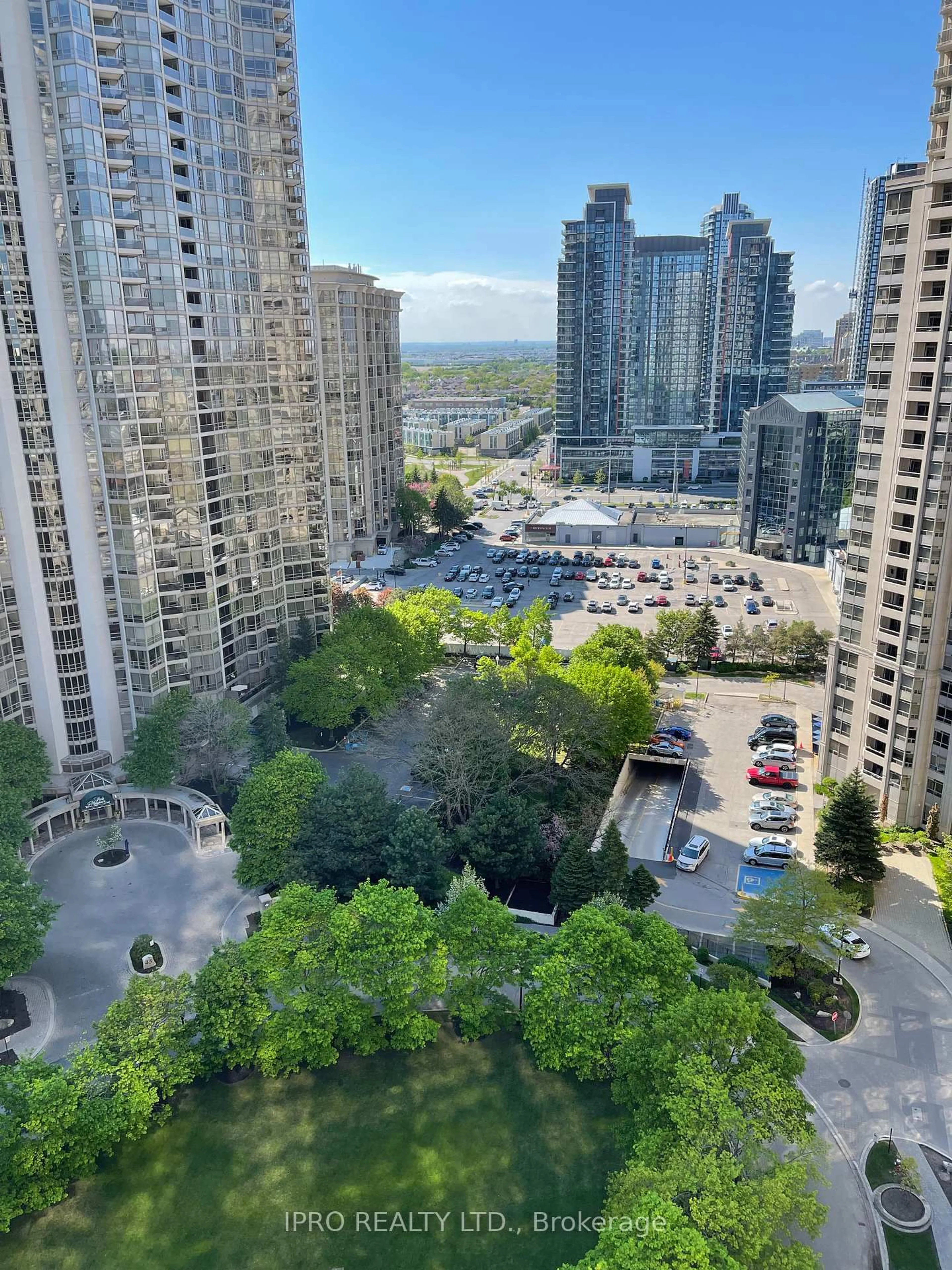 A pic from outside/outdoor area/front of a property/back of a property/a pic from drone, city buildings view from balcony for 25 Kingsbridge Garden #1919, Mississauga Ontario L5R 4B1