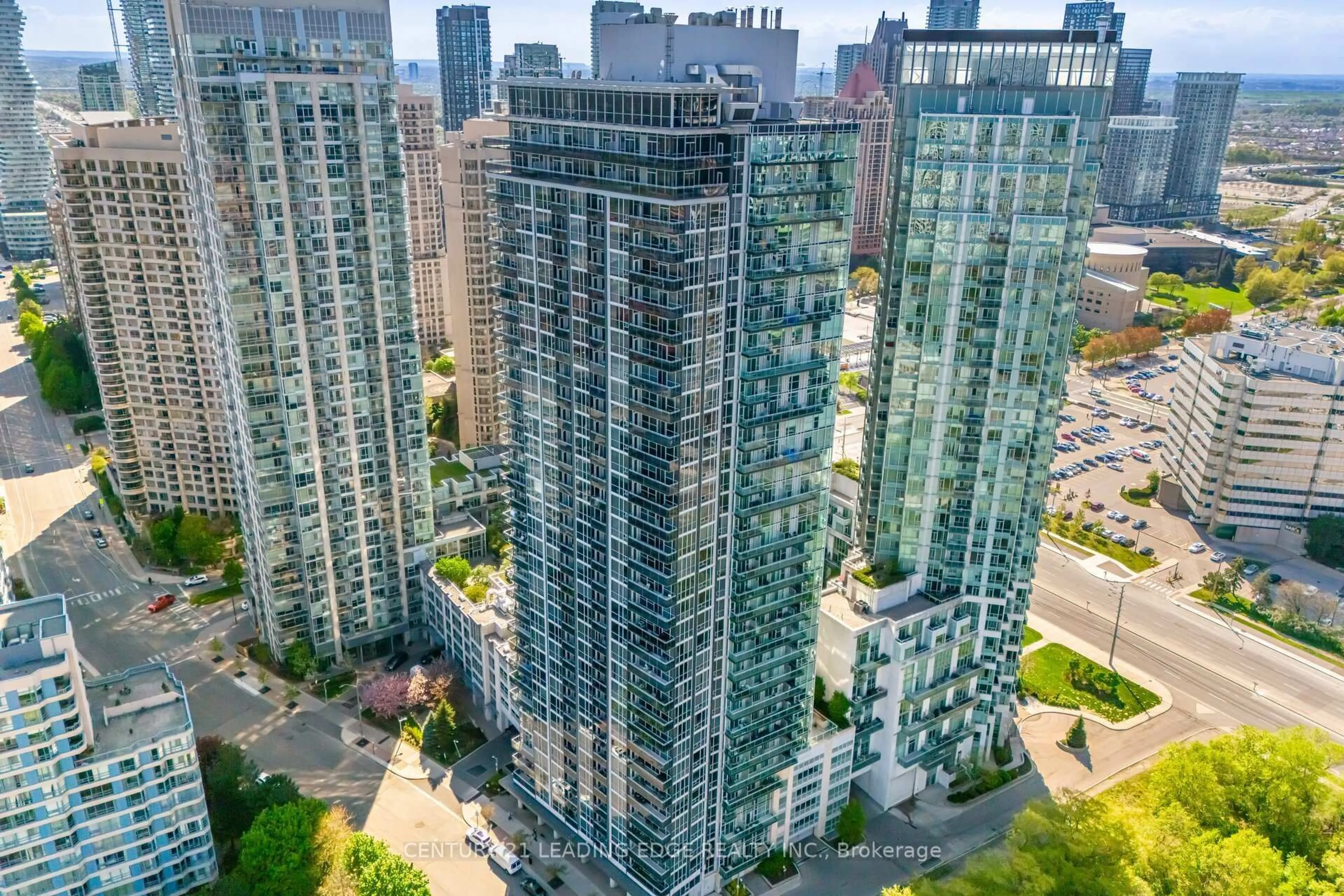 A pic from outside/outdoor area/front of a property/back of a property/a pic from drone, city buildings view from balcony for 223 Webb Dr #201, Mississauga Ontario L5B 0E8