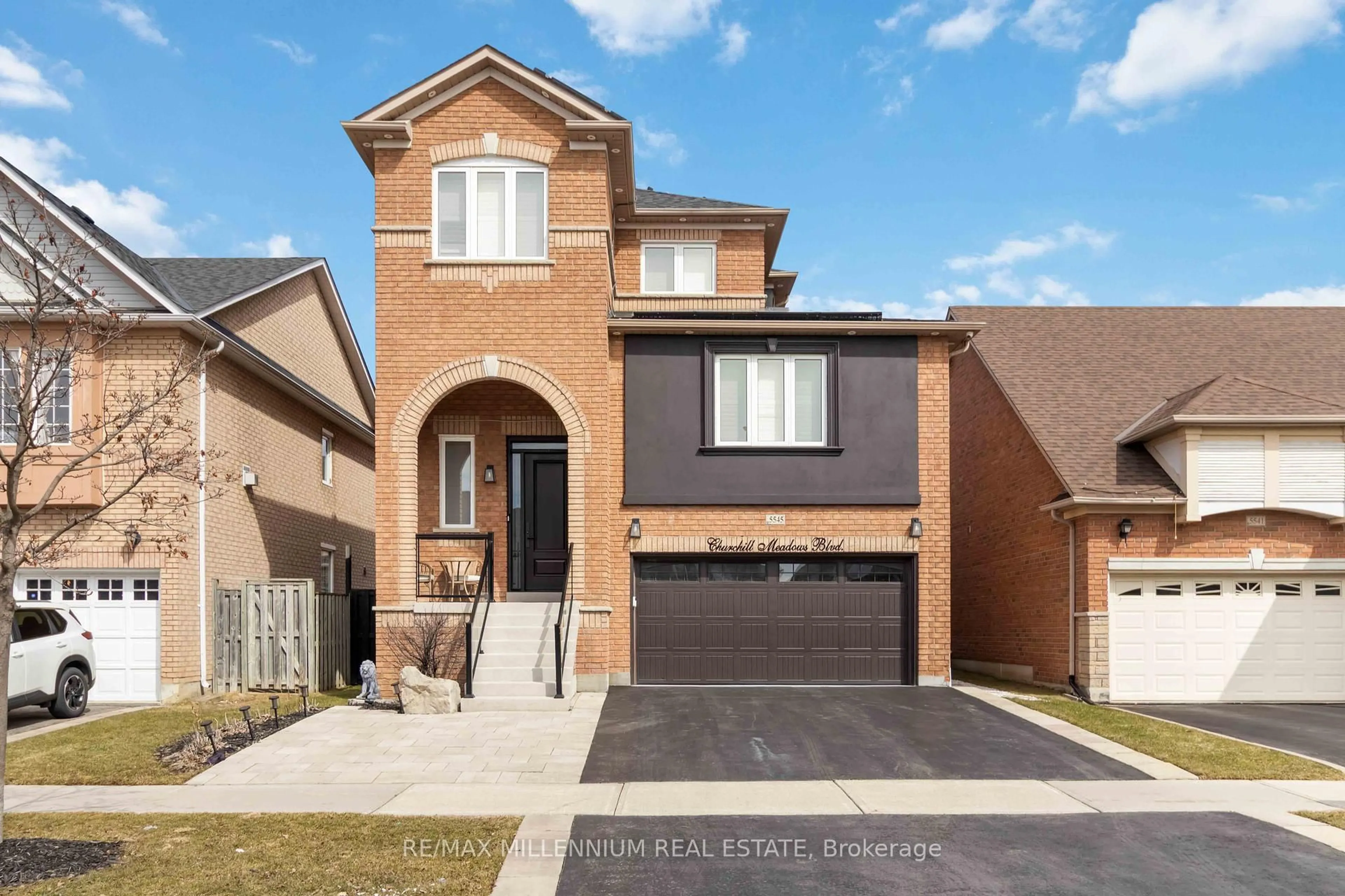 Home with brick exterior material, street for 5545 Churchill Meadows Blvd, Mississauga Ontario L5M 6M8
