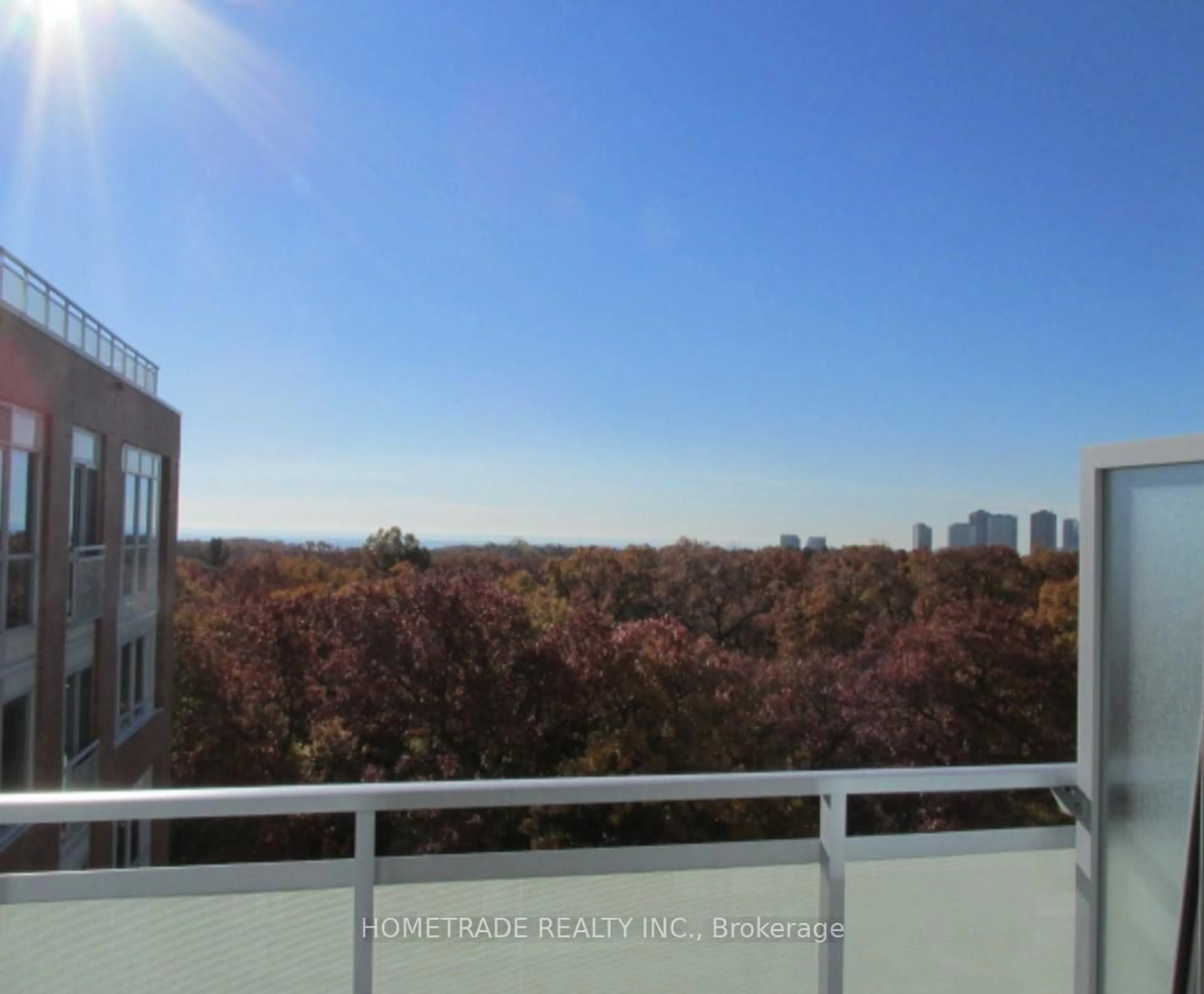 Balcony in the apartment, city buildings view from balcony for 1830 Bloor St #815, Toronto Ontario M6P 0A2