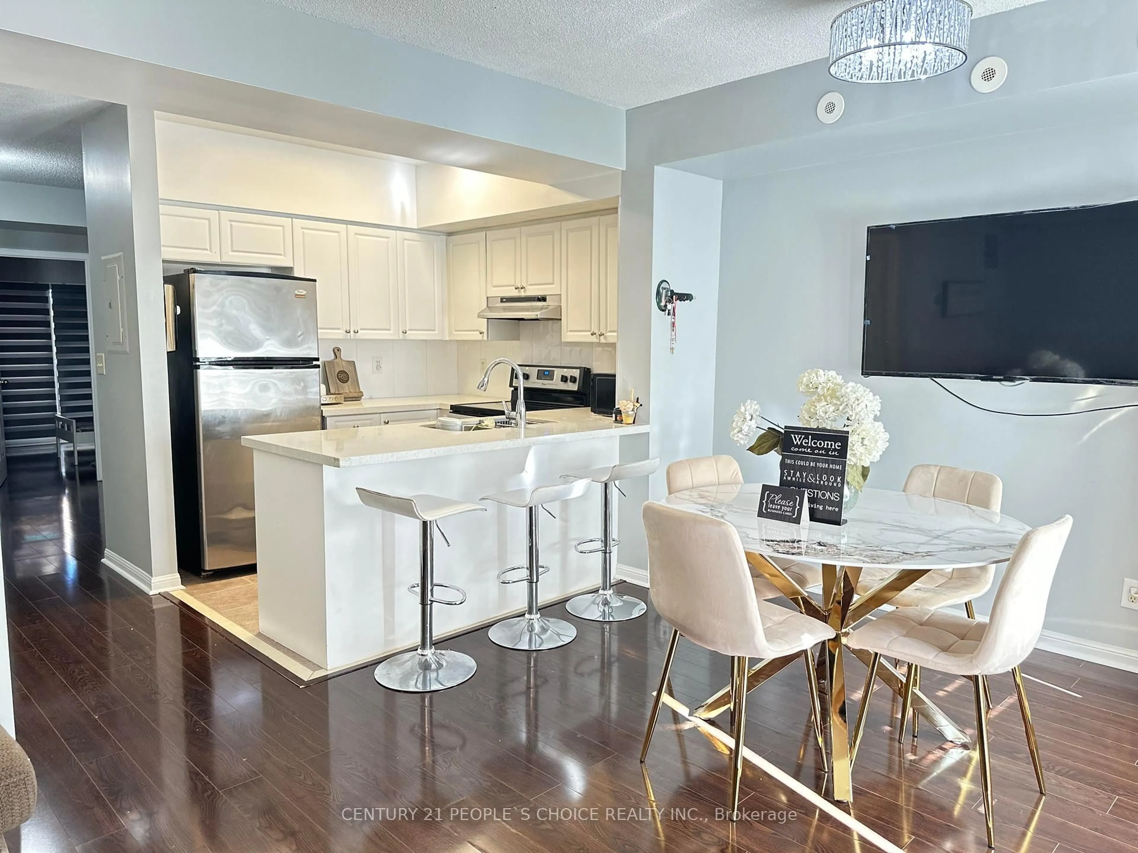 Open concept kitchen, wood/laminate floor for 3045 Finch Ave #1028, Toronto Ontario M9M 0A5