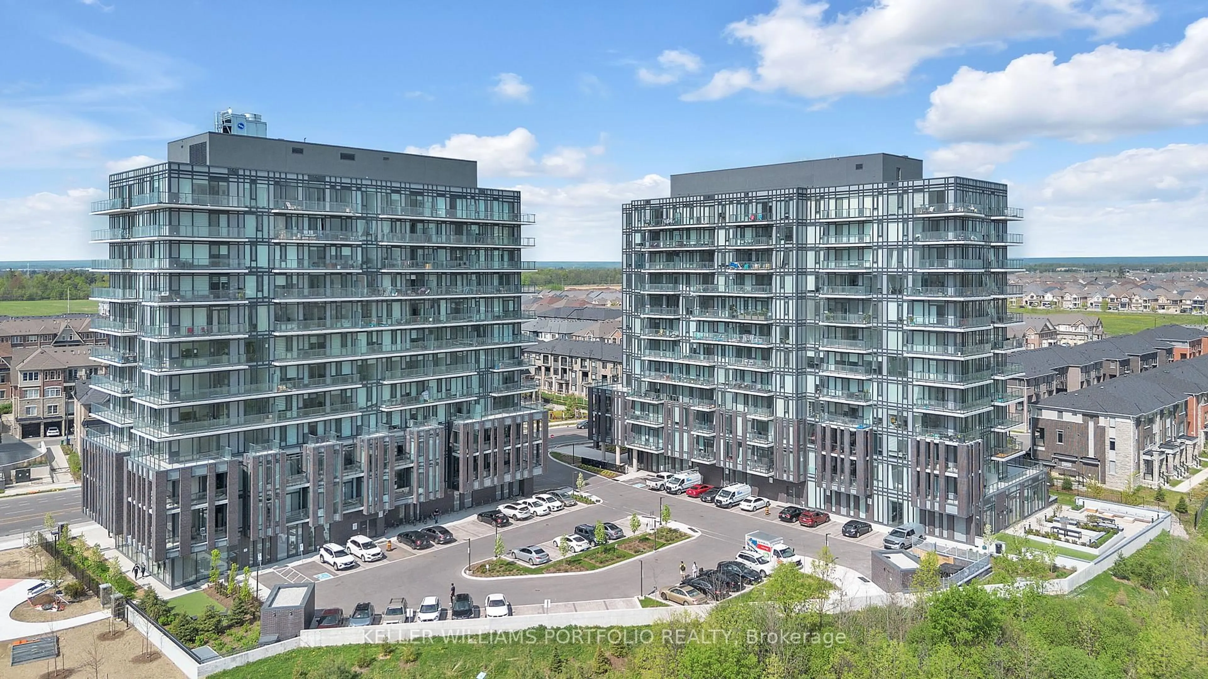 A pic from outside/outdoor area/front of a property/back of a property/a pic from drone, city buildings view from balcony for 215 Veterans Dr #304, Brampton Ontario L7A 5L6