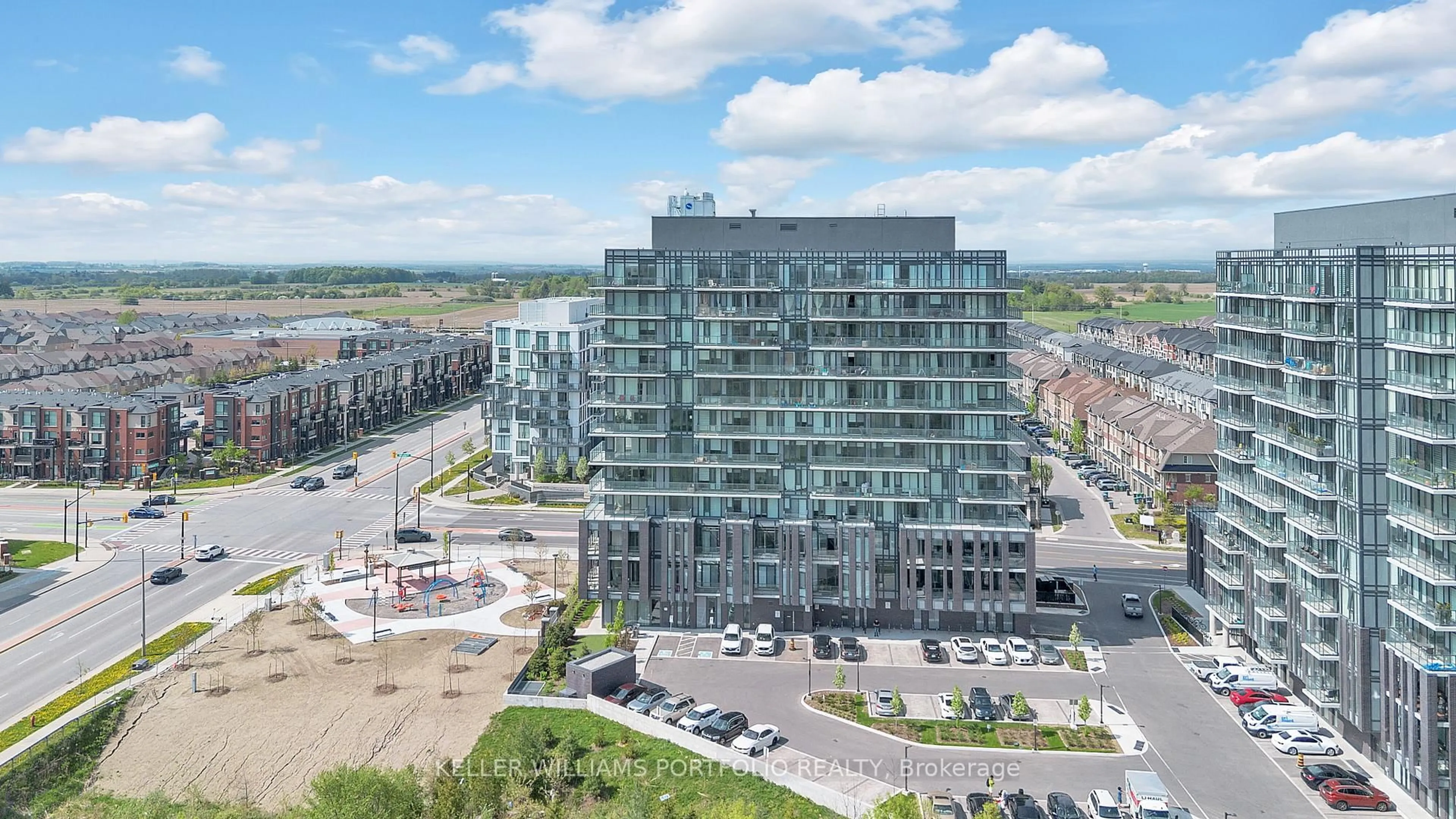 A pic from outside/outdoor area/front of a property/back of a property/a pic from drone, city buildings view from balcony for 215 Veterans Dr #304, Brampton Ontario L7A 5L6