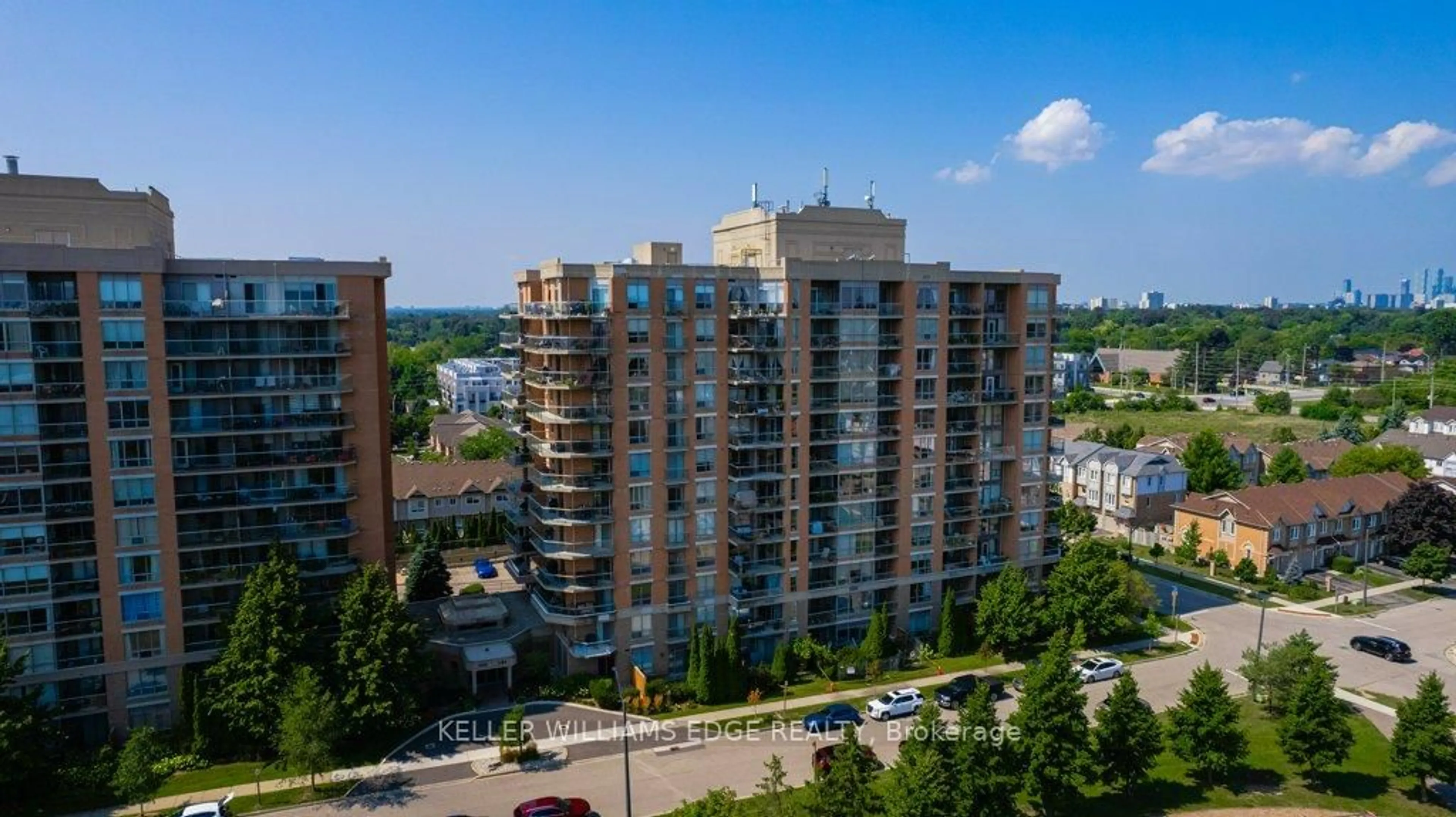 A pic from outside/outdoor area/front of a property/back of a property/a pic from drone, city buildings view from balcony for 1150 Parkwest Pl #101, Mississauga Ontario L5E 3K4