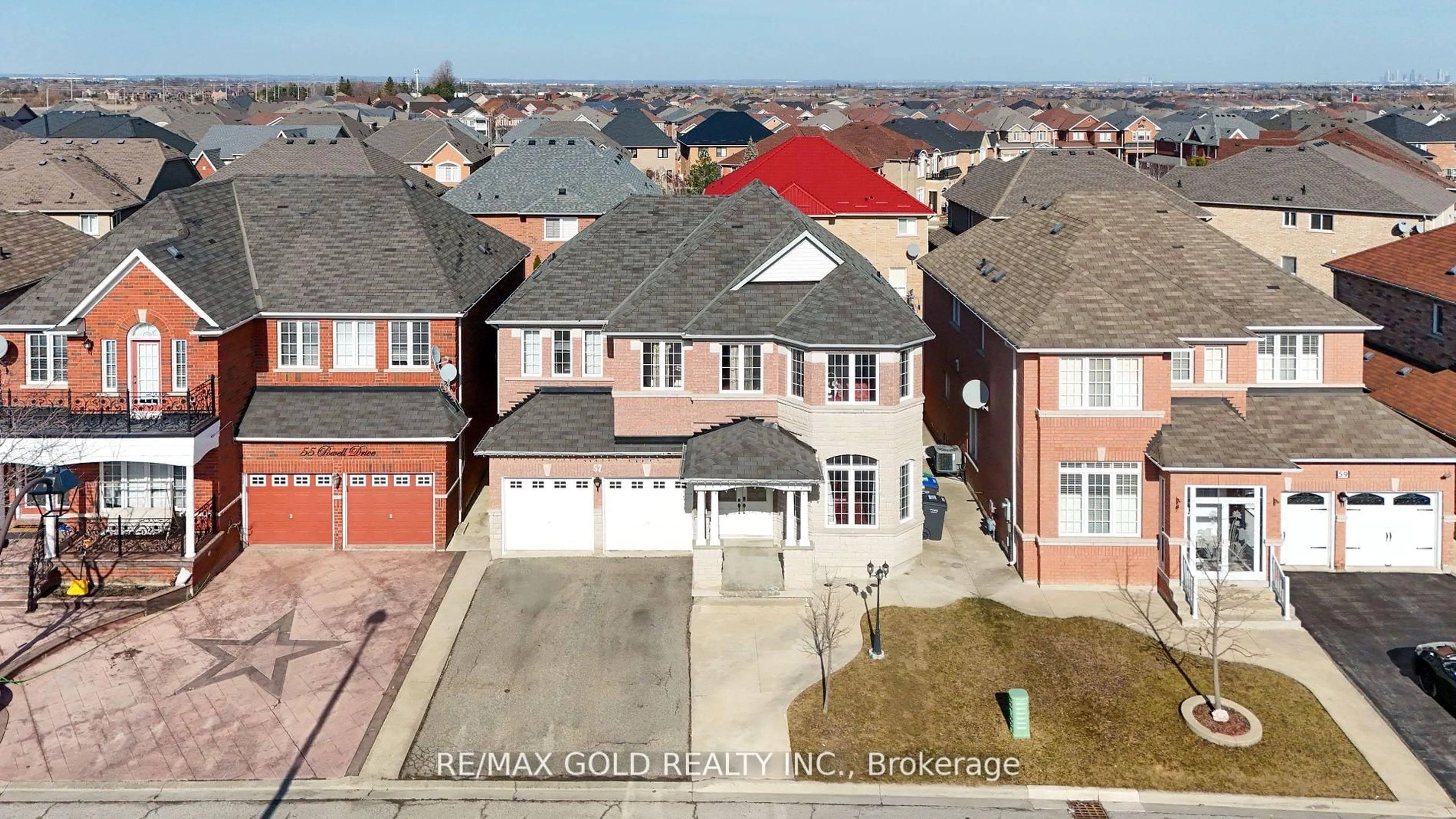 A pic from outside/outdoor area/front of a property/back of a property/a pic from drone, street for 57 Powell Dr, Brampton Ontario L6R 0K8