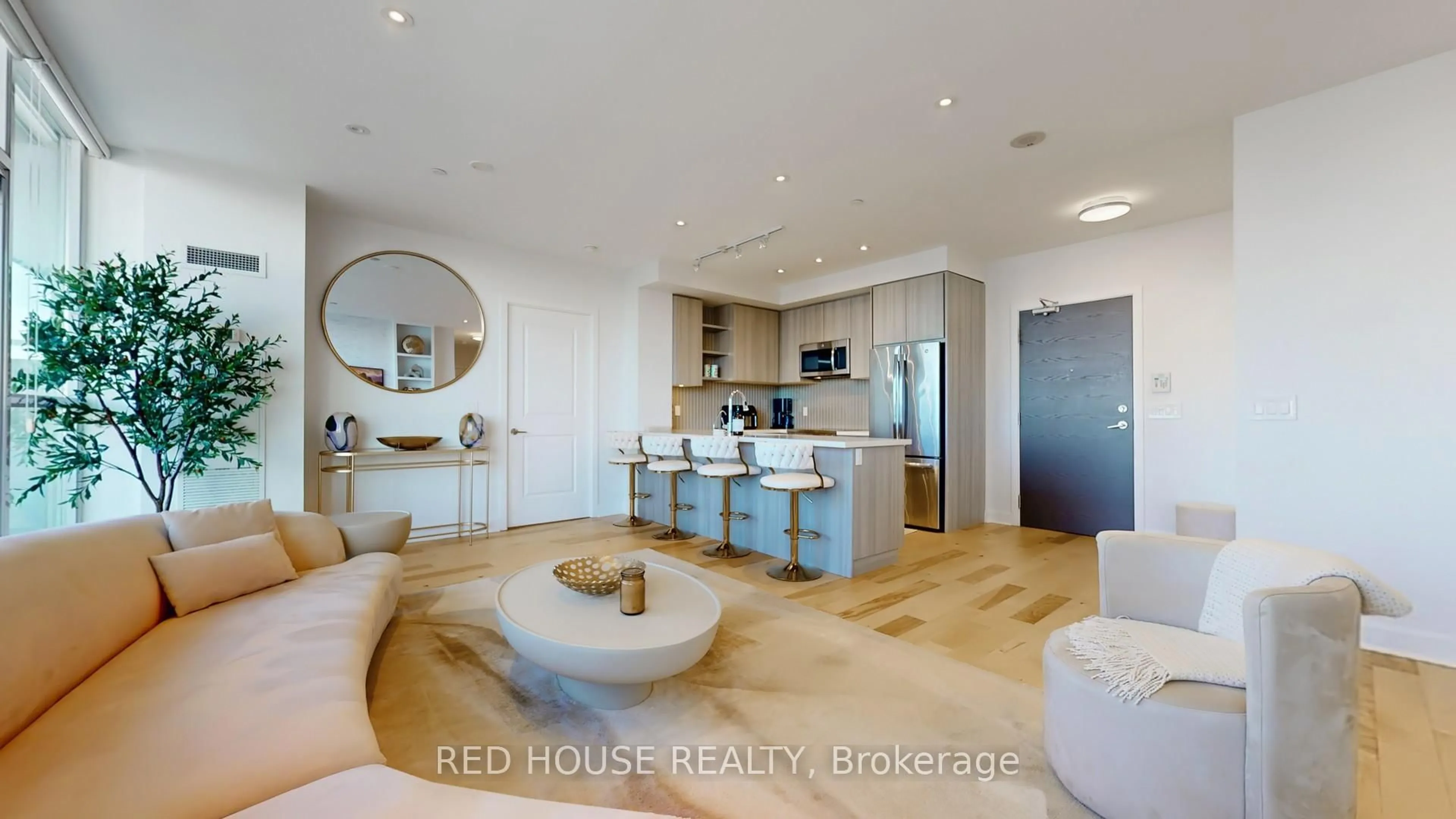 Open concept kitchen, wood/laminate floor for 33 Shore Breeze Dr #3505, Toronto Ontario M8V 1A1