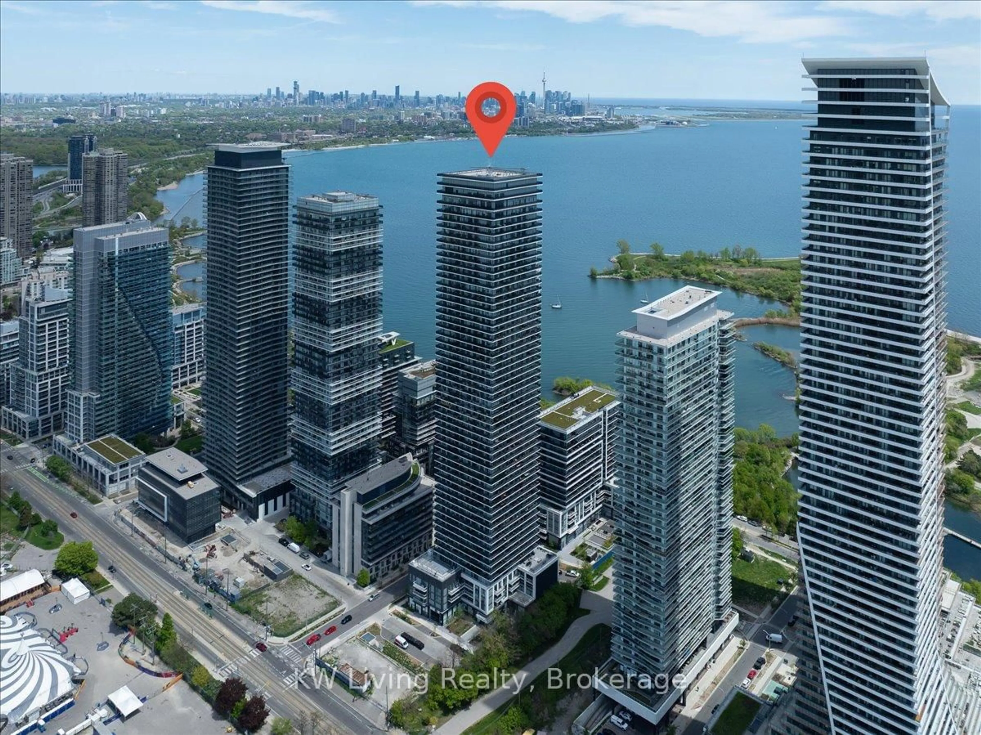 A pic from outside/outdoor area/front of a property/back of a property/a pic from drone, city buildings view from balcony for 70 Annie Craig Dr #5406, Toronto Ontario M8V 0G2
