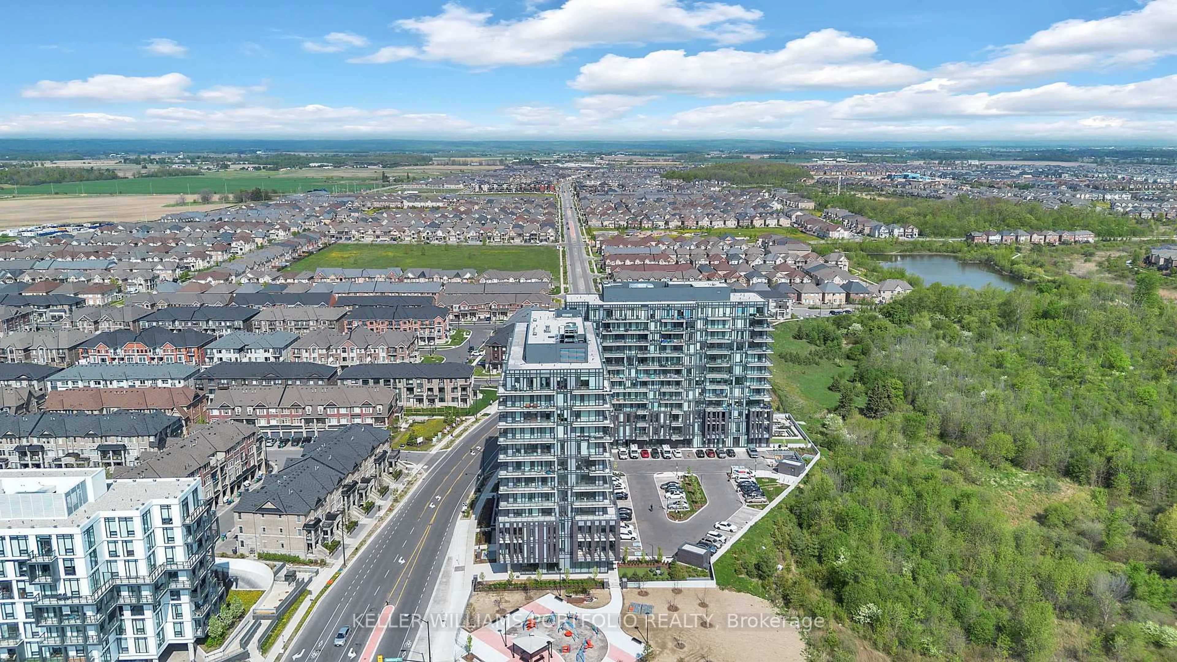 A pic from outside/outdoor area/front of a property/back of a property/a pic from drone, city buildings view from balcony for 215 Veterans Dr #304, Brampton Ontario L7A 5L6