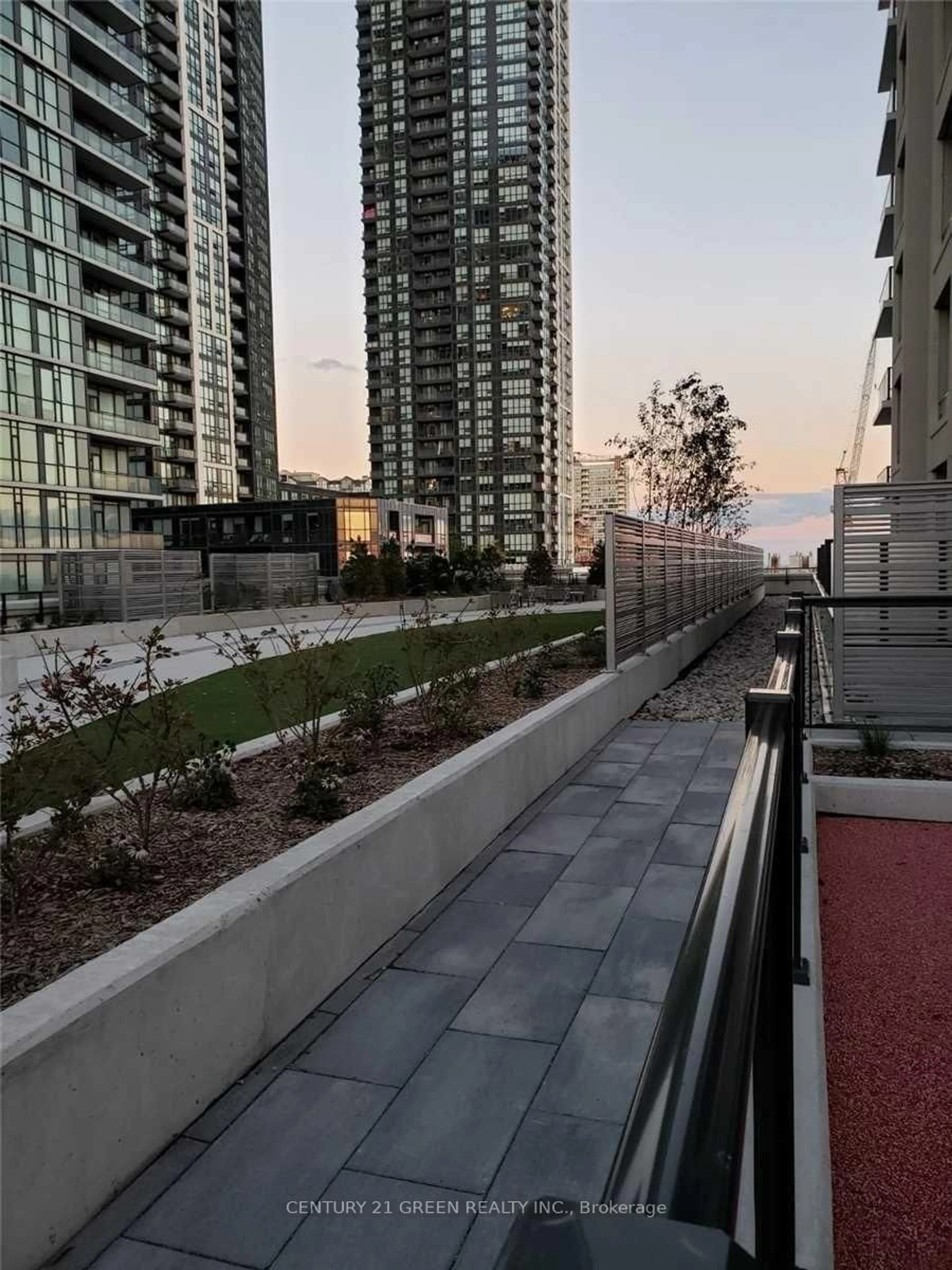Patio, city buildings view from balcony for 4055 Parkside Village Dr #415, Mississauga Ontario L5B 0K8