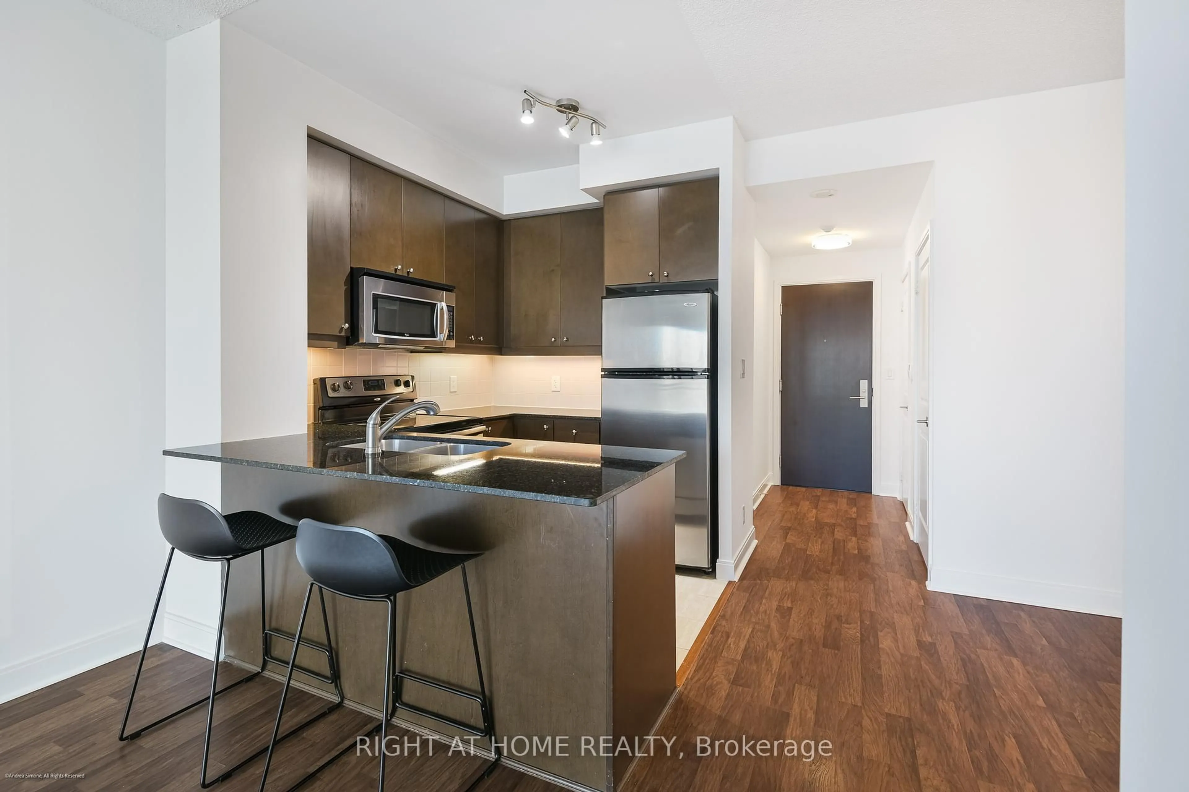 Standard kitchen, wood/laminate floor for 50 Absolute Ave #2401, Mississauga Ontario L4Z 0A8