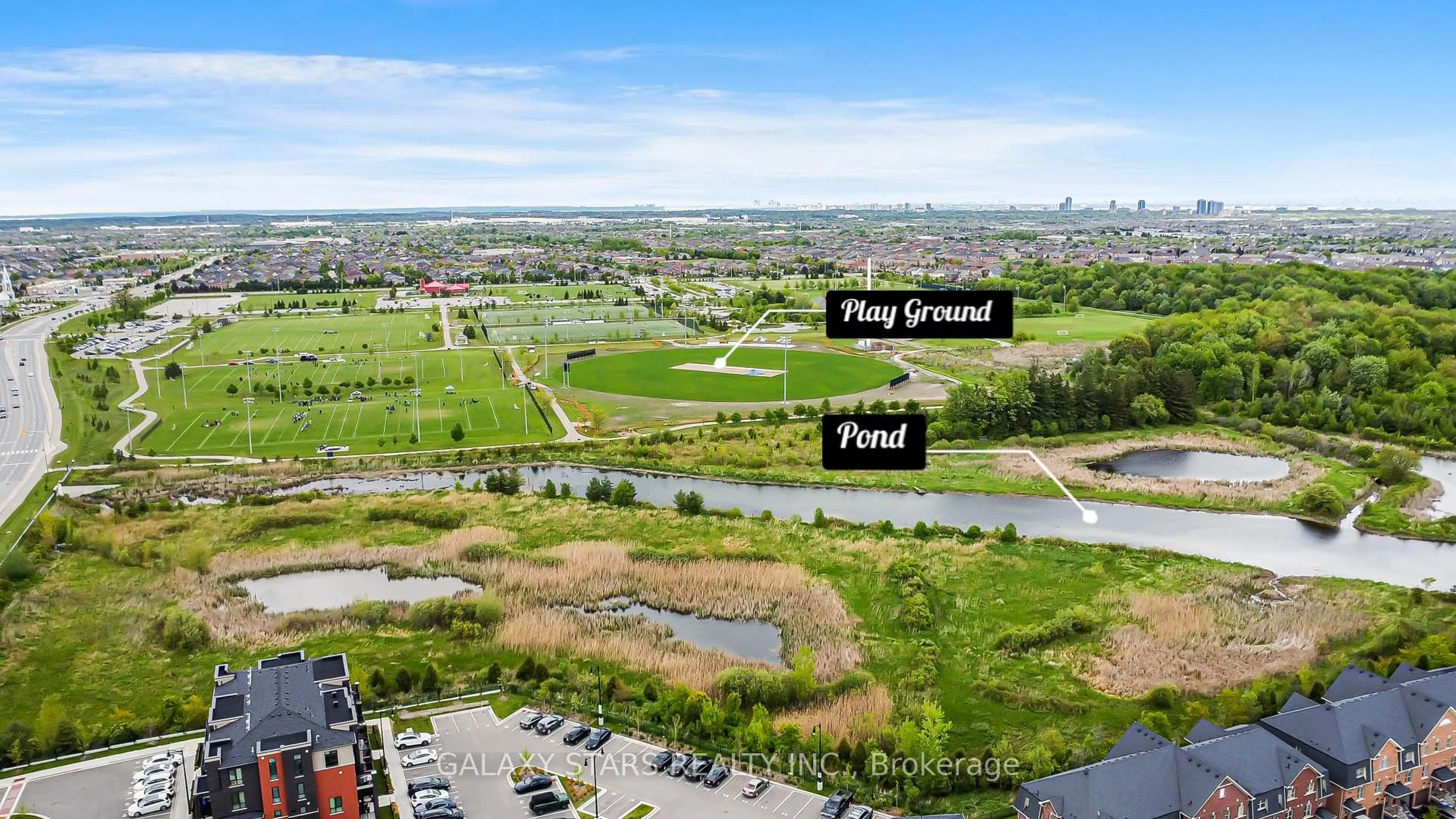 A pic from outside/outdoor area/front of a property/back of a property/a pic from drone, water/lake/river/ocean view for 312 Buick Blvd, Brampton Ontario L7A 4L8