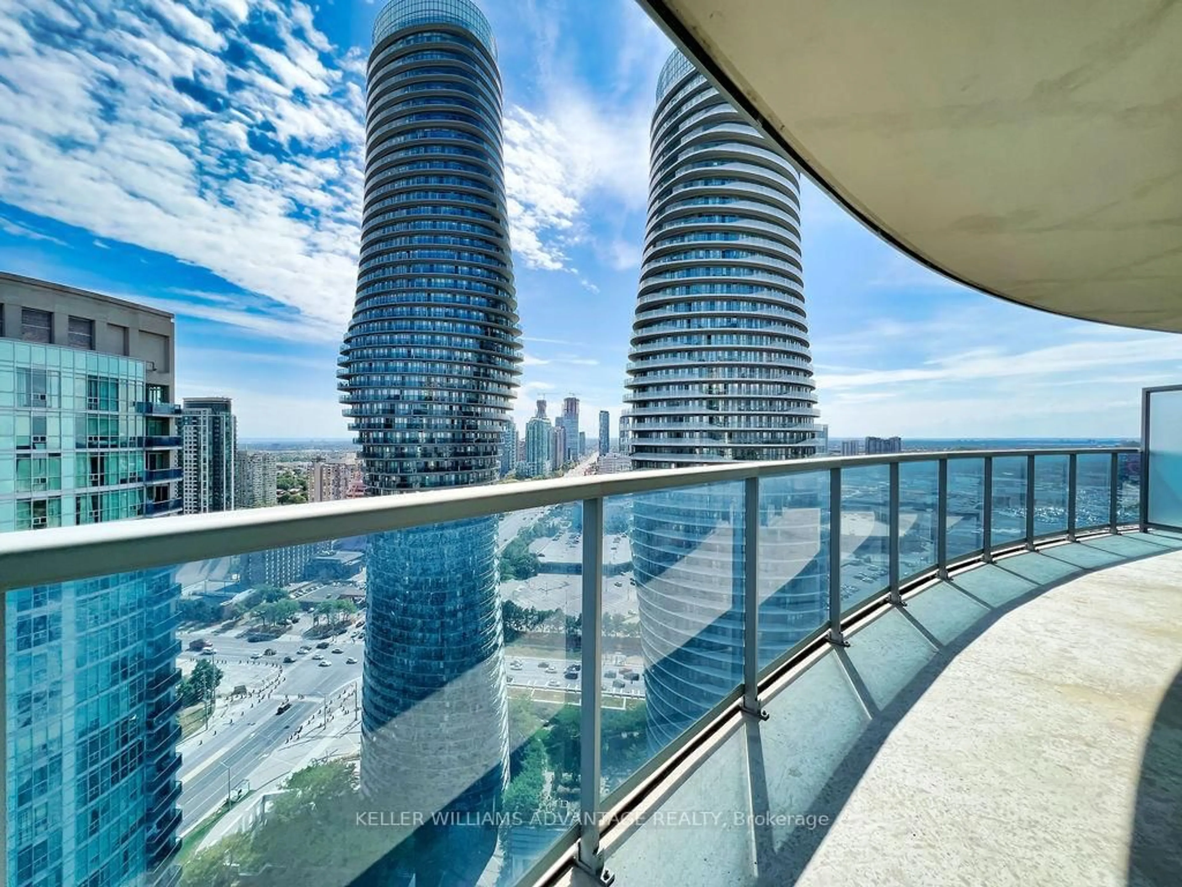 Balcony in the apartment, city buildings view from balcony for 80 Absolute Ave #3005, Mississauga Ontario L4Z 0A5
