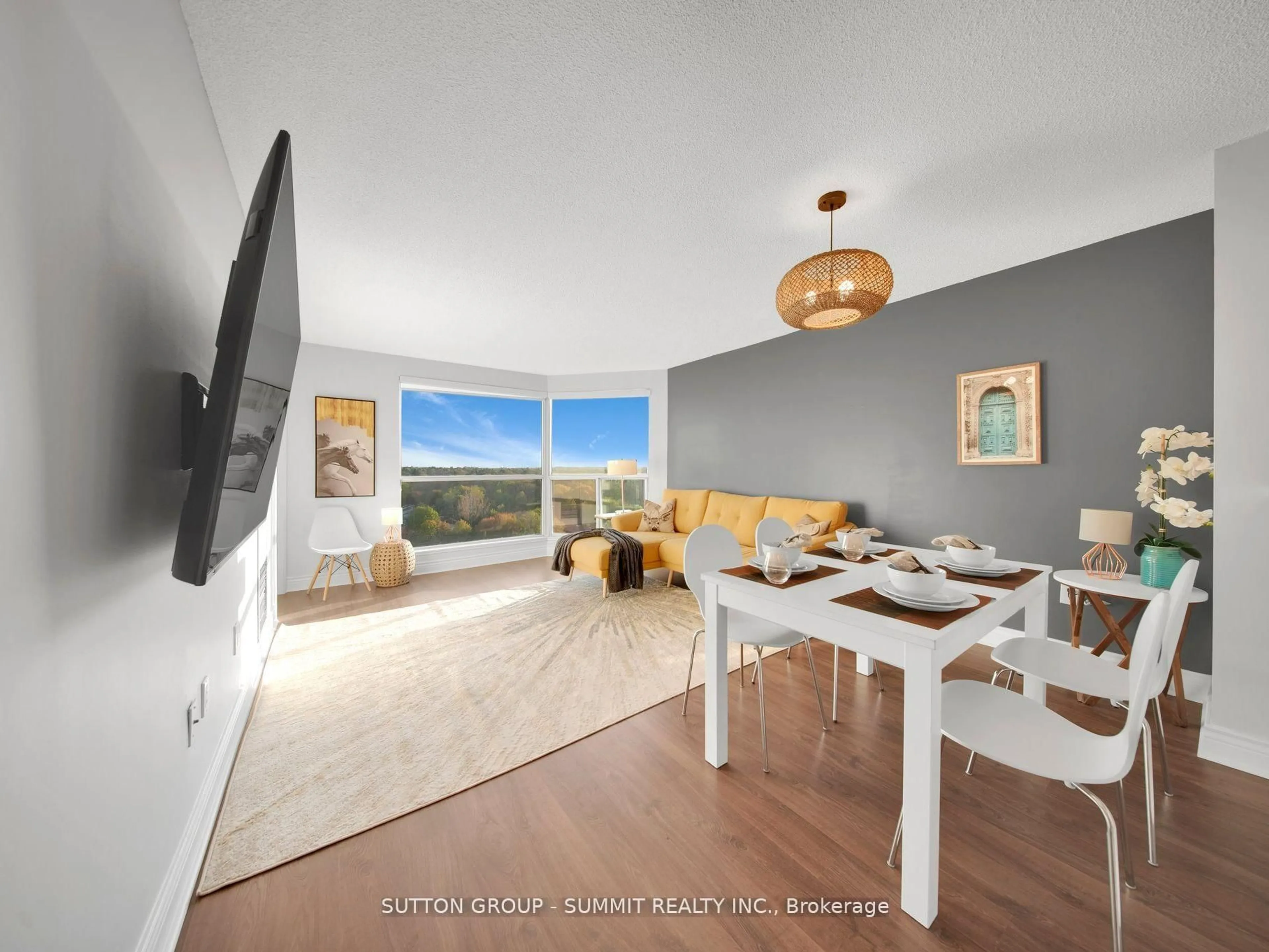 Living room with furniture, wood/laminate floor for 2155 Burnhamthorpe Rd #1208, Mississauga Ontario L5L 5P4