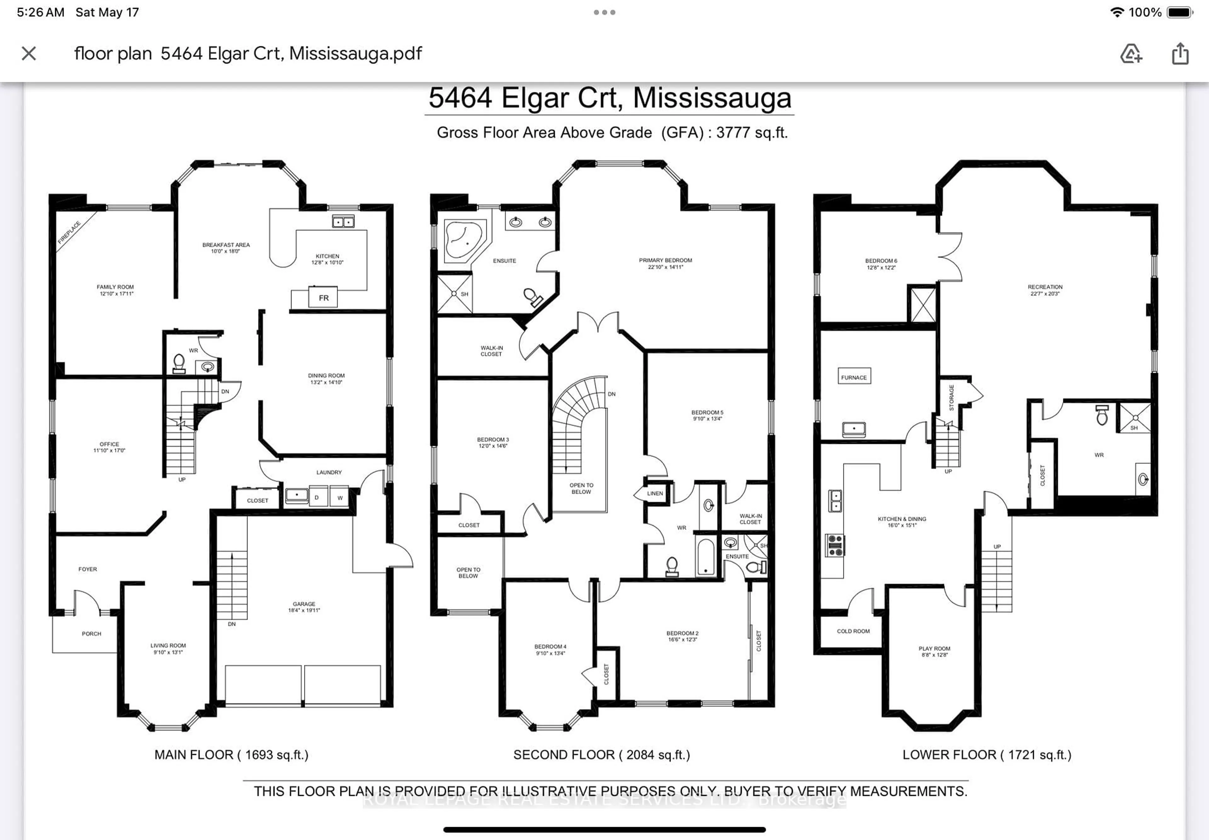 Floor plan for 5464 Elgar Crt, Mississauga Ontario L5M 5C9