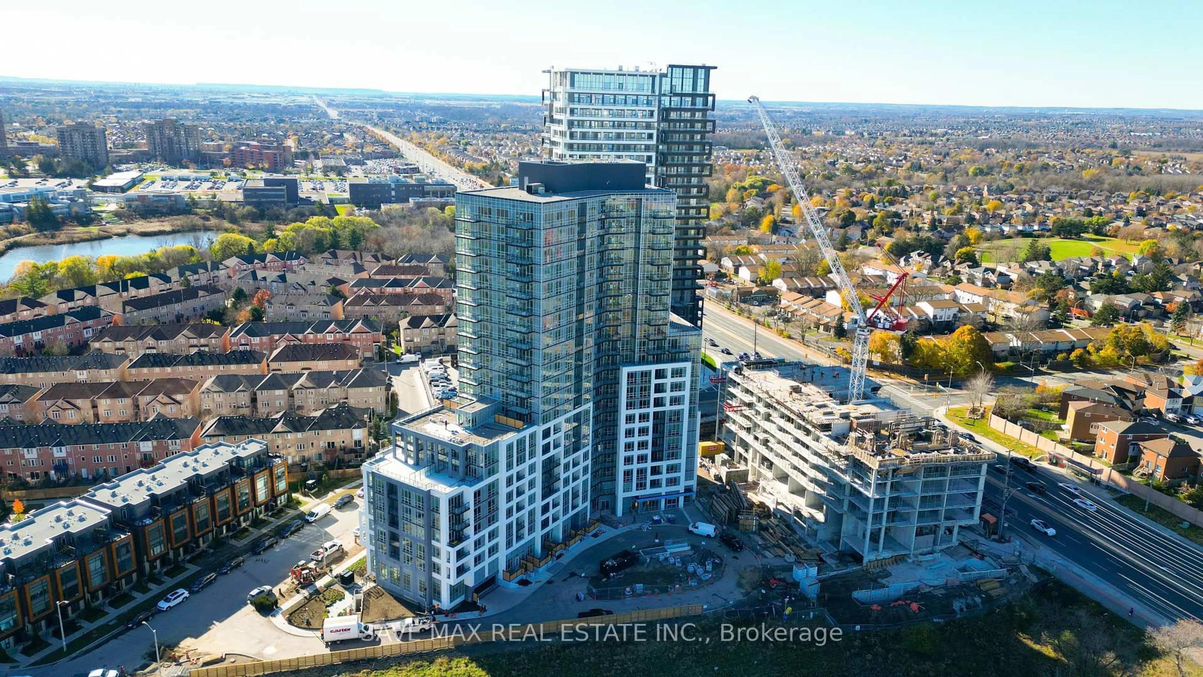 A pic from outside/outdoor area/front of a property/back of a property/a pic from drone, city buildings view from balcony for 225 Malta Ave #421, Brampton Ontario L6Y 6L6