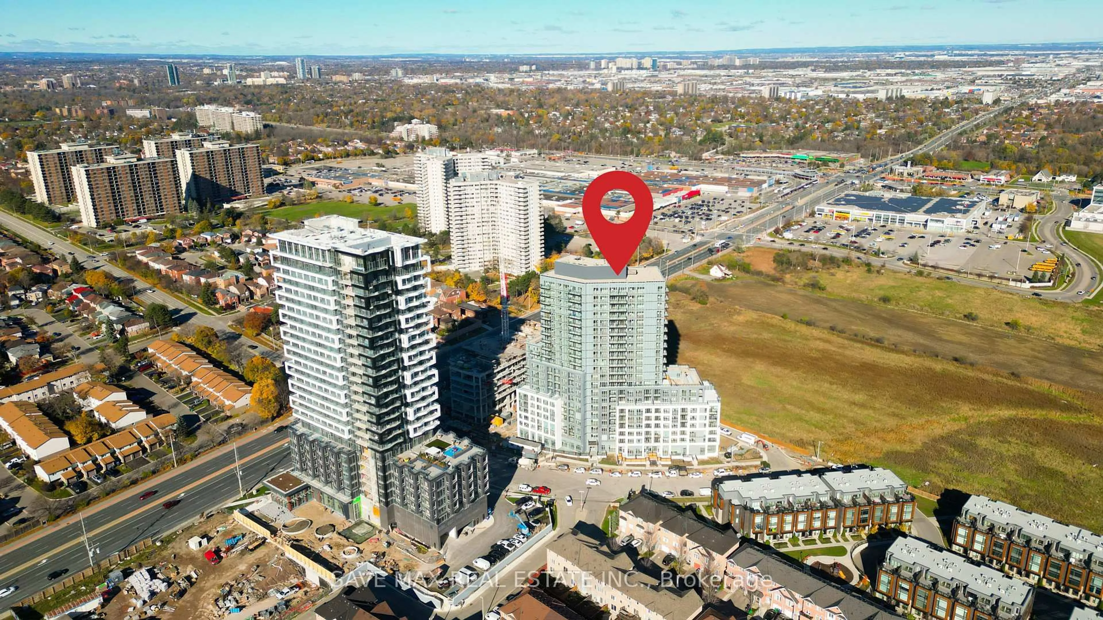 A pic from outside/outdoor area/front of a property/back of a property/a pic from drone, city buildings view from balcony for 225 Malta Ave #421, Brampton Ontario L6Y 6L6