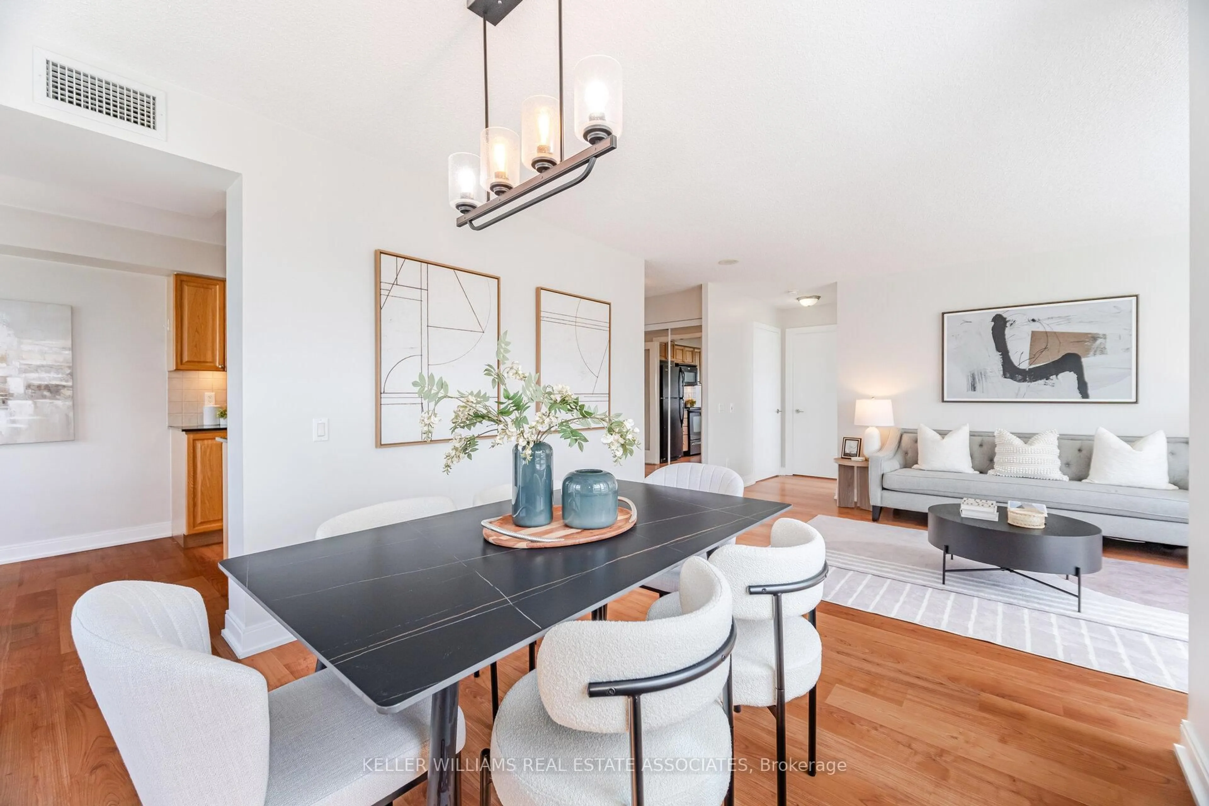 Dining room, wood/laminate floor for 35 Viking Lane #2035, Toronto Ontario M9B 0A2