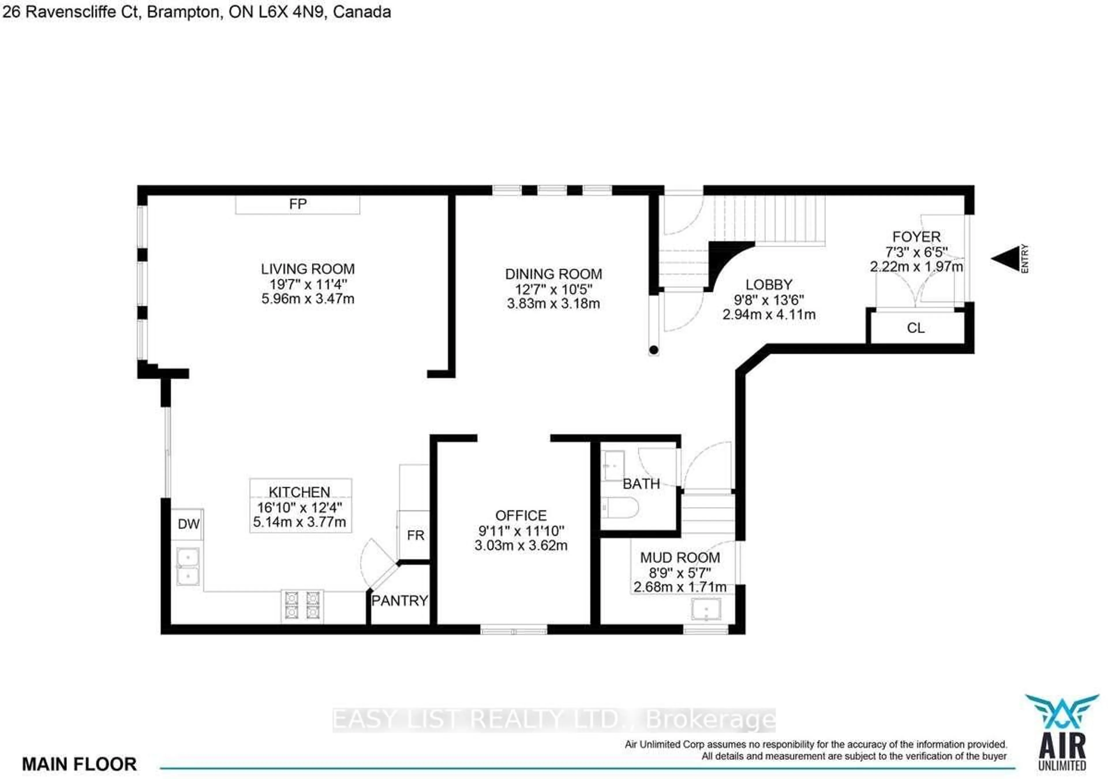 Floor plan for 26 Ravenscliffe Crt, Brampton Ontario L6X 4N8