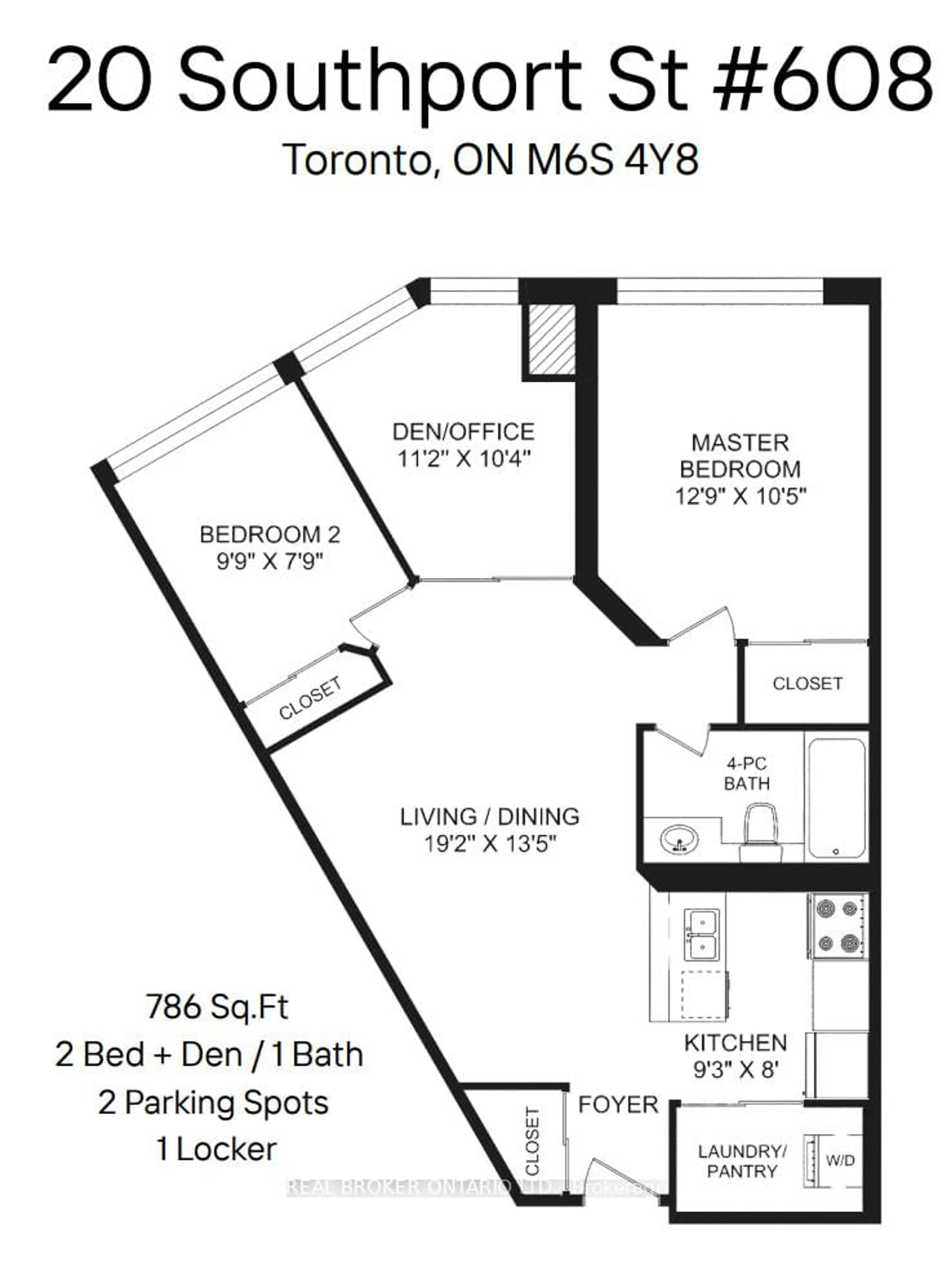 Floor plan for 20 Southport St #608, Toronto Ontario M6S 4Y8