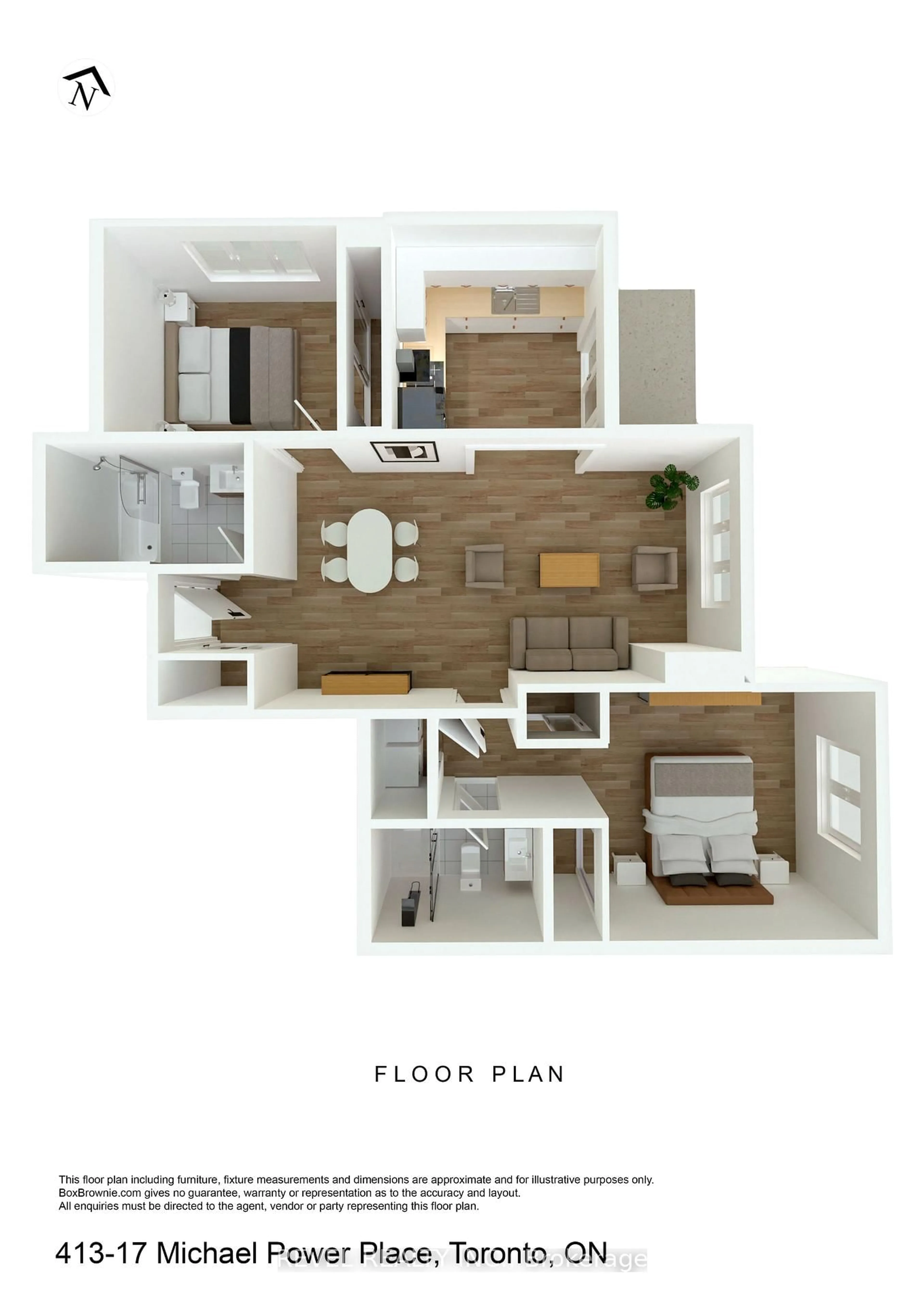 Floor plan for 17 Michael Power Pl #413, Toronto Ontario M9A 5G5