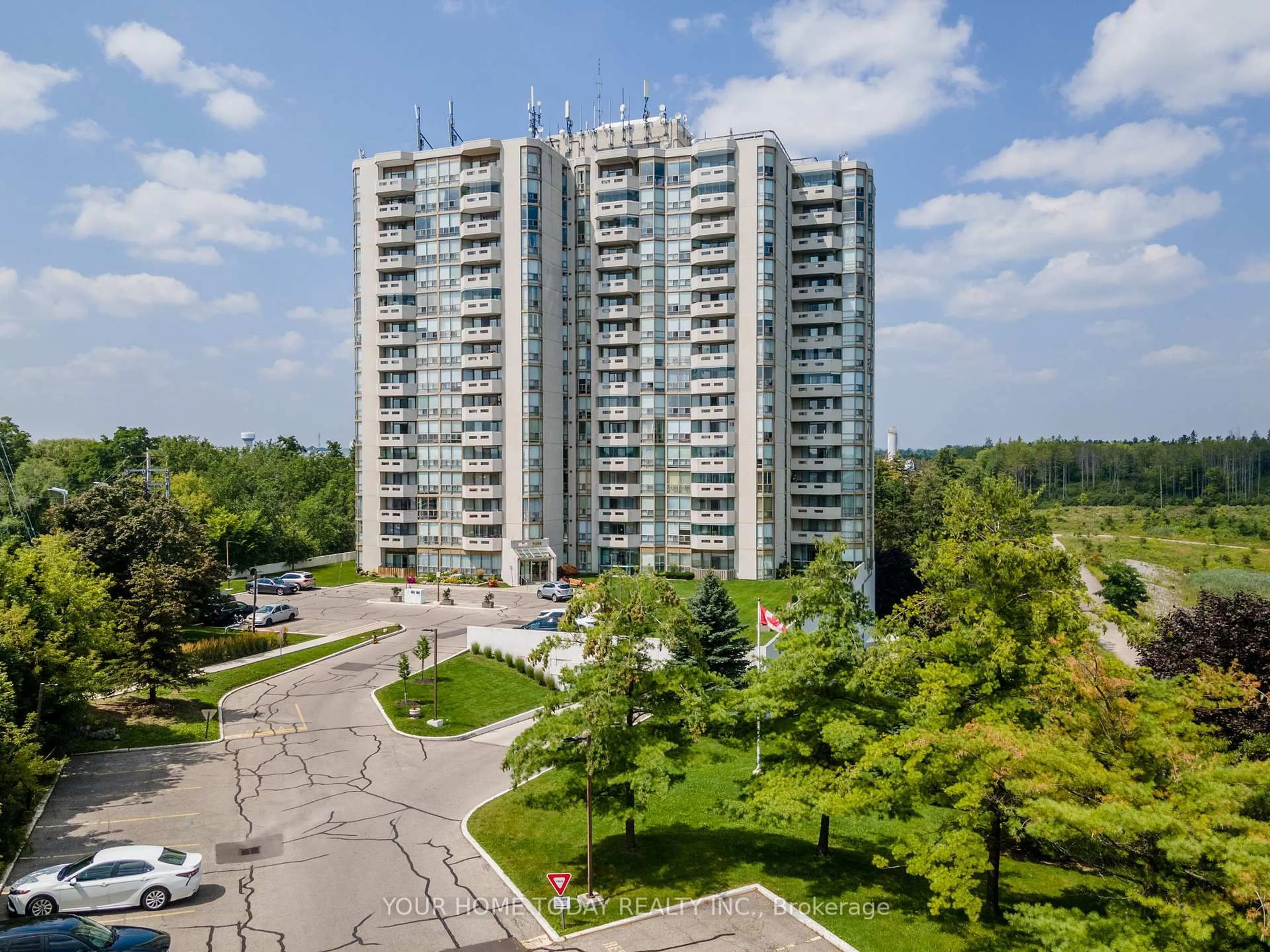 A pic from outside/outdoor area/front of a property/back of a property/a pic from drone, city buildings view from balcony for 20 McFarlane Dr #506, Halton Hills Ontario L7G 5J8