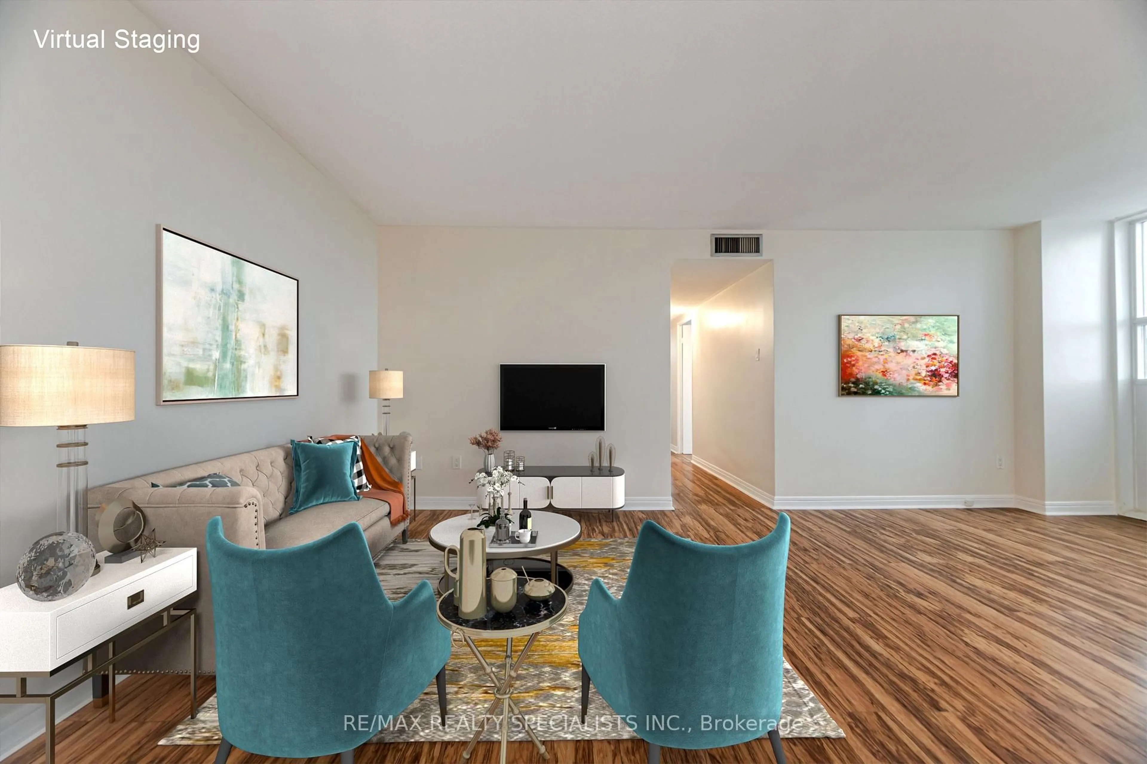 Living room with furniture, wood/laminate floor for 2323 Confederation Blvd #901, Mississauga Ontario L5B 1R6