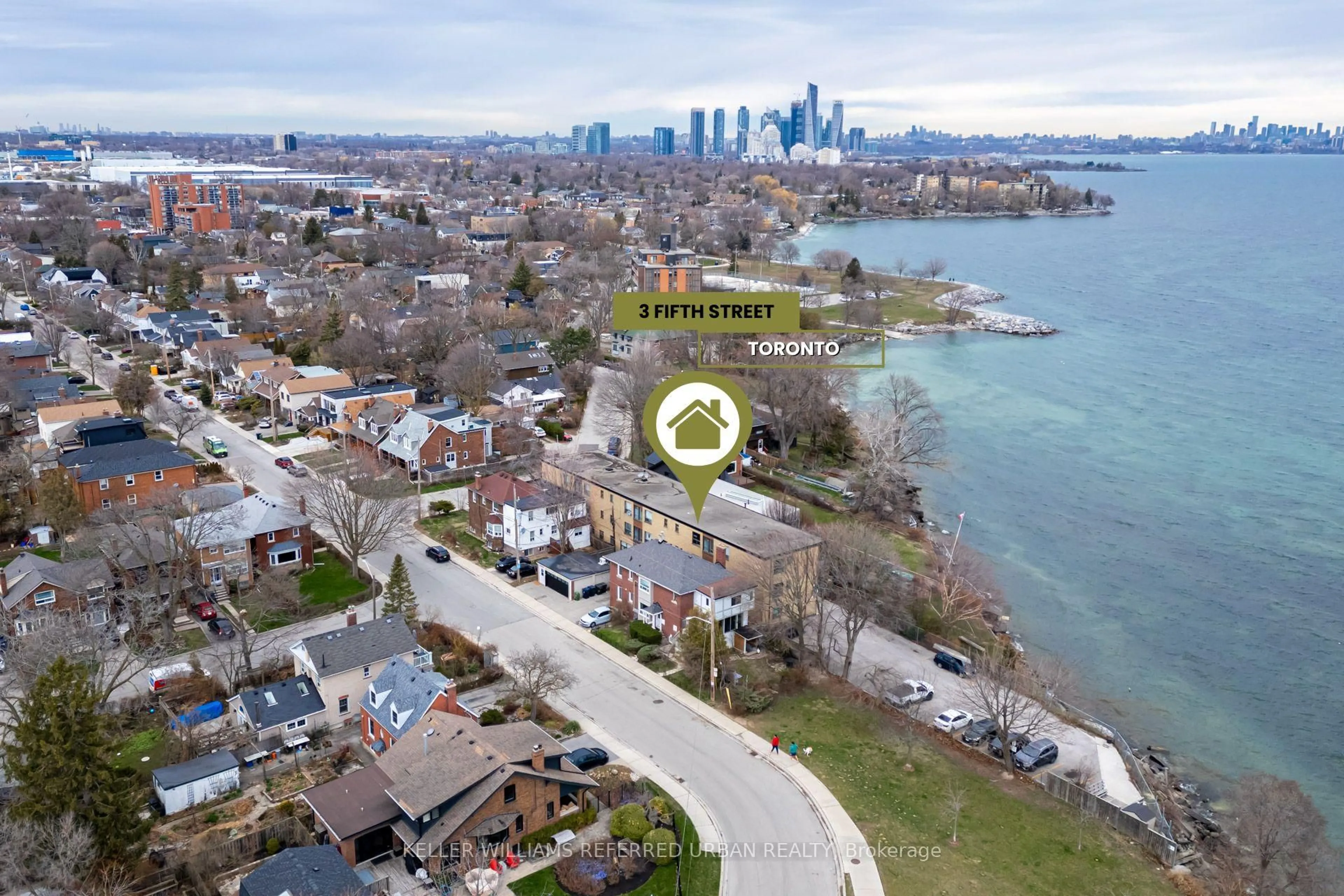 A pic from outside/outdoor area/front of a property/back of a property/a pic from drone, water/lake/river/ocean view for 3 Fifth St, Toronto Ontario M8V 2Y8