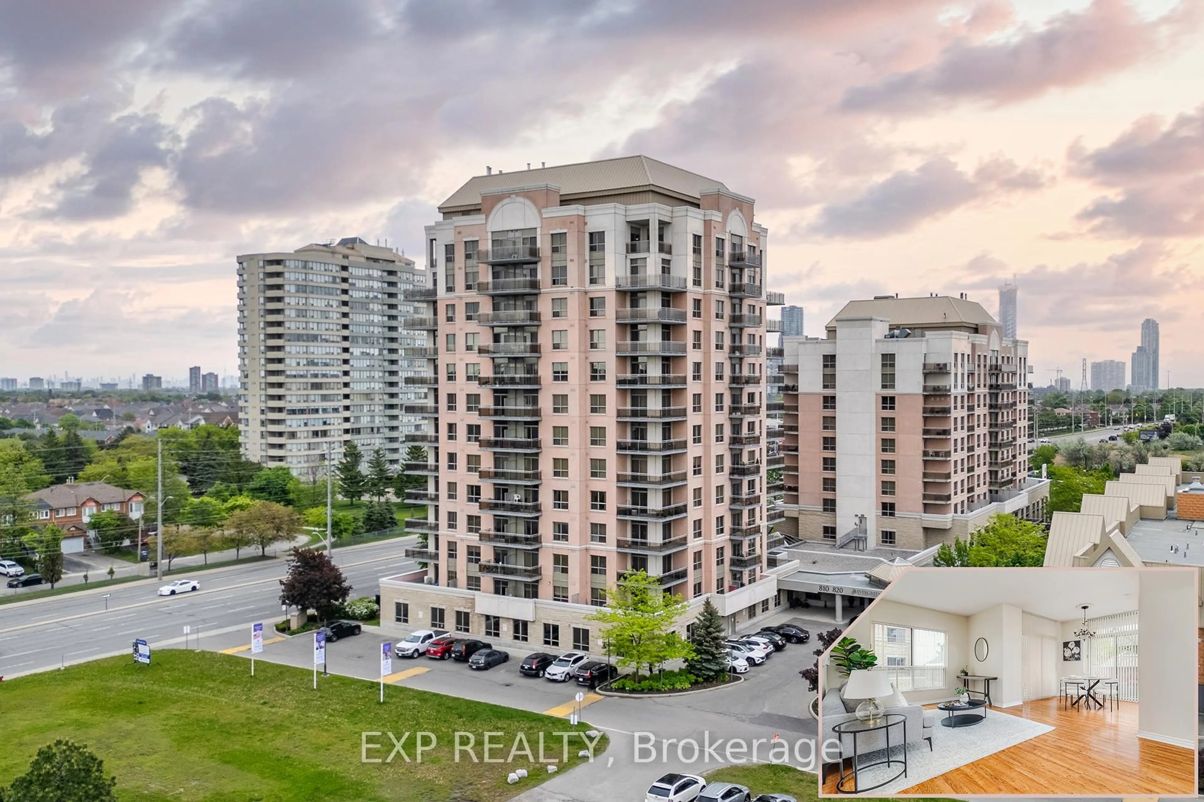 A pic from outside/outdoor area/front of a property/back of a property/a pic from drone, city buildings view from balcony for 810 Scollard Crt #206, Mississauga Ontario L5V 0A4